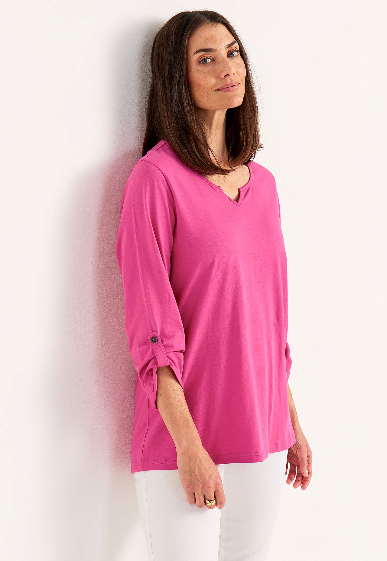 Jersey-topje met 3/4 lengte mouwen