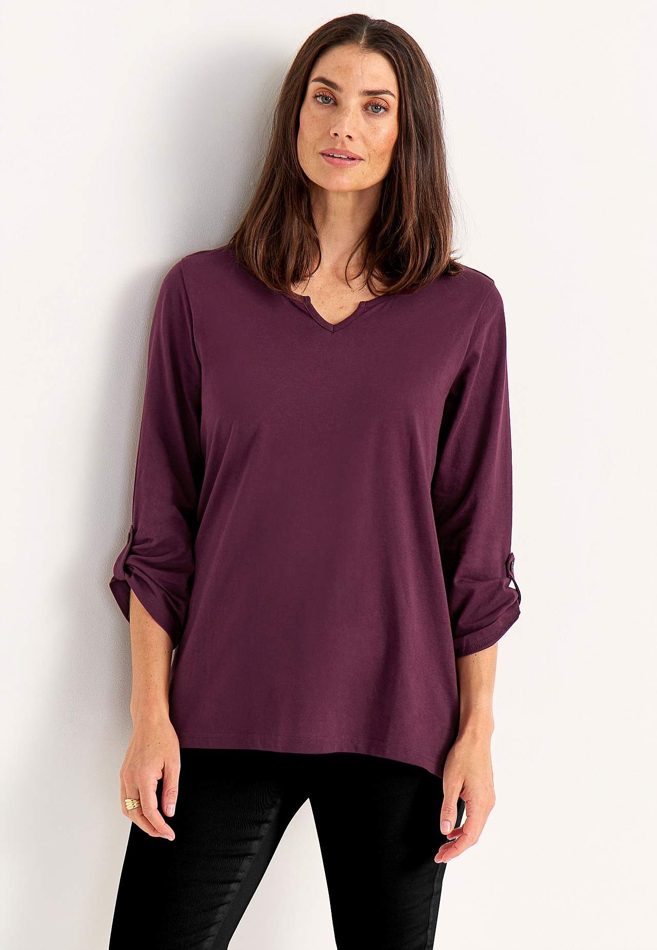 Jersey-topje met 3/4 lengte mouwen