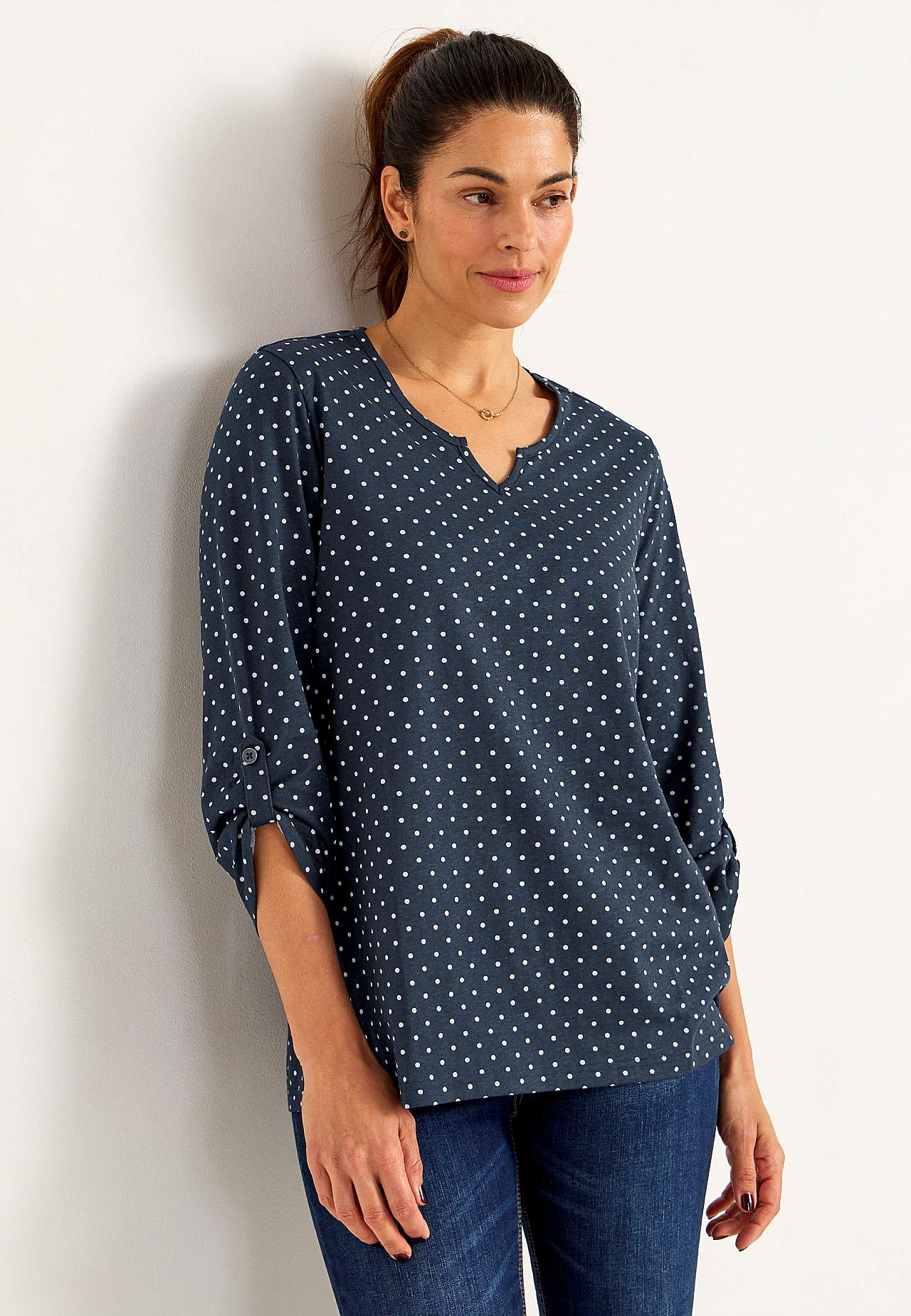 Jersey-topje met 3/4 lengte mouwen