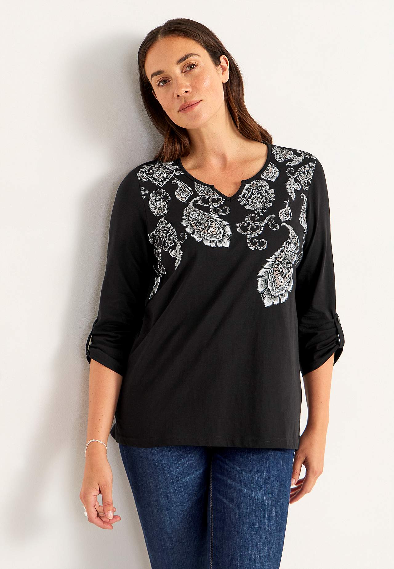 Jersey-topje met 3/4 lengte mouwen
