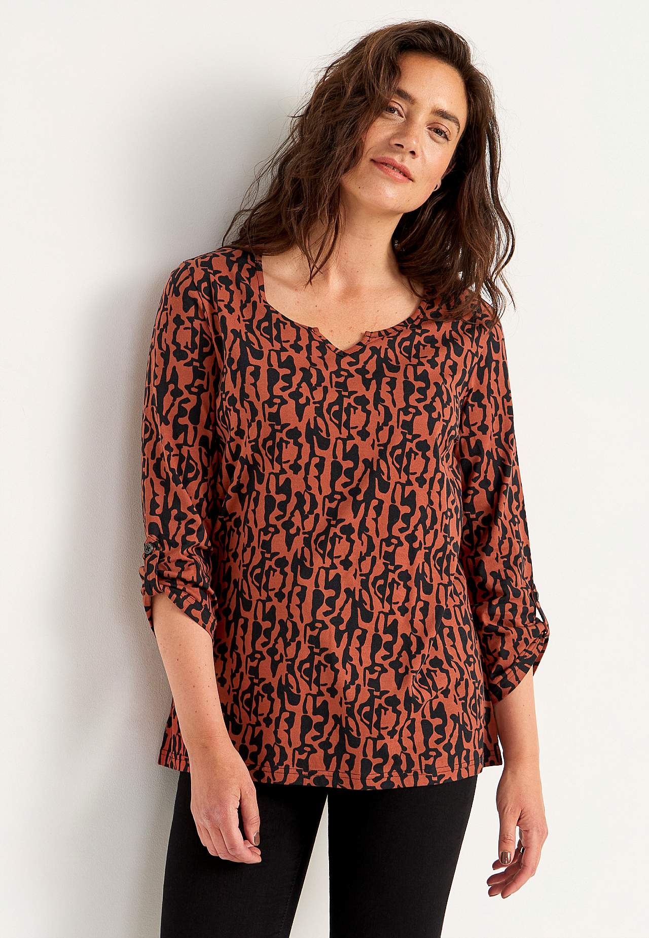 Jersey-topje met 3/4 lengte mouwen