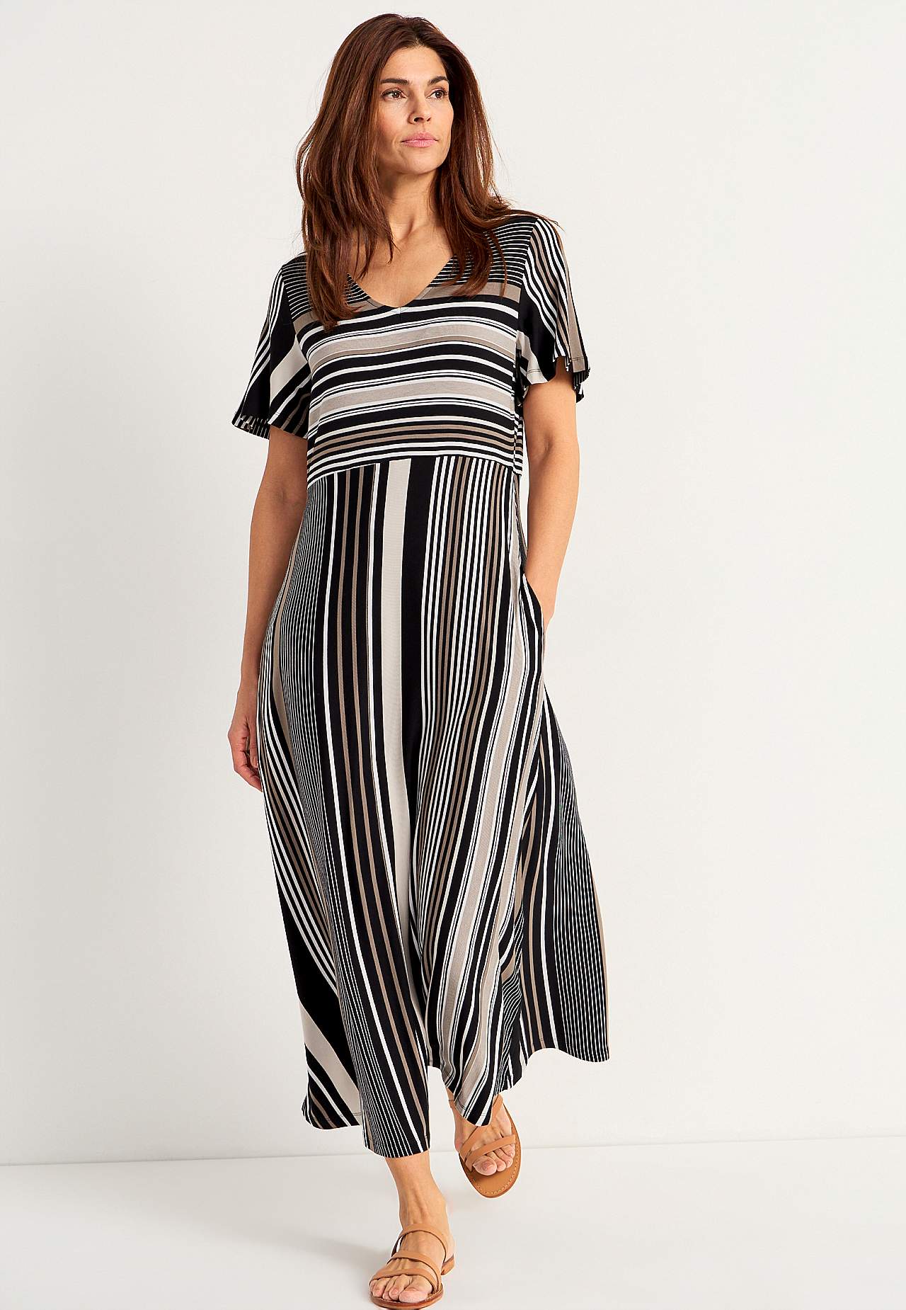 Gestreepte viscose jurk
