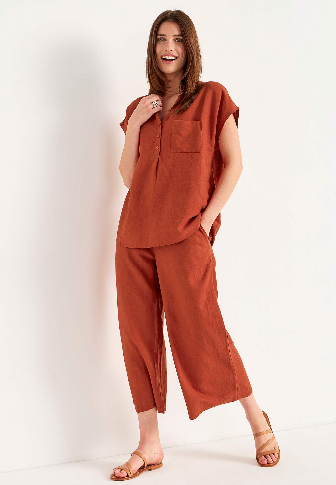 Culotte broek van linnen-mix