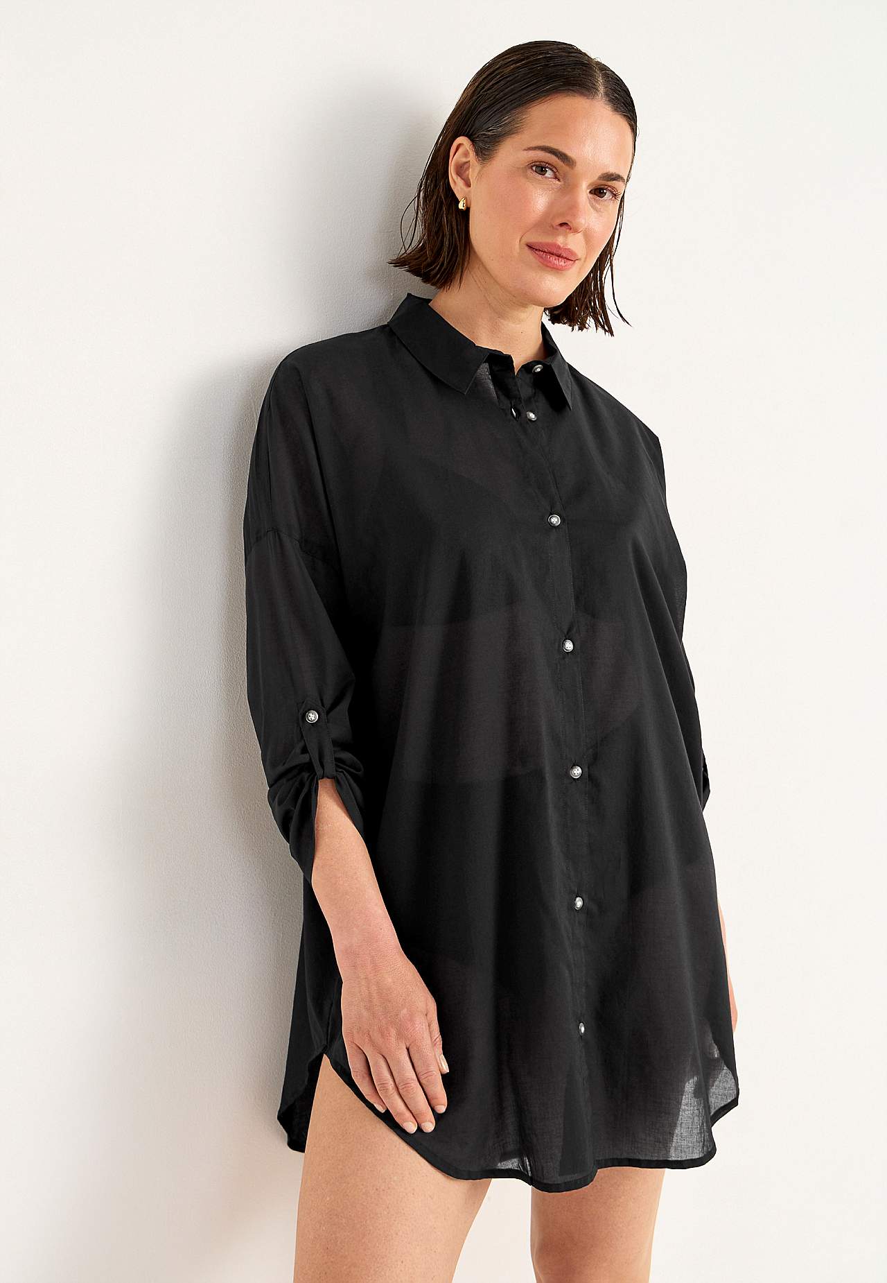 Strandshirt met opvouwbare mouwen