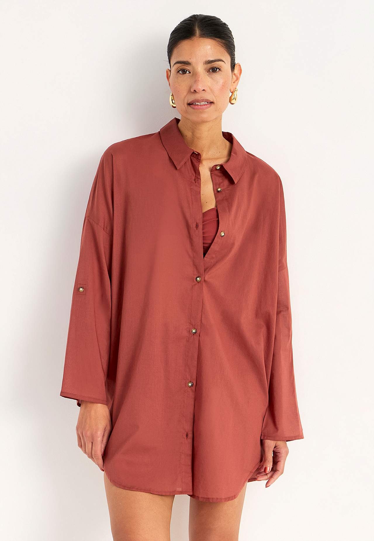 Strandshirt met opvouwbare mouwen