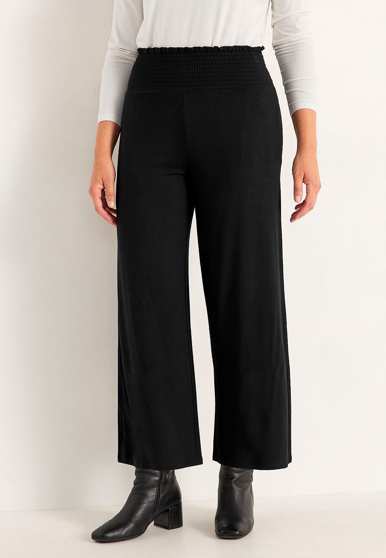 Zachte jersey broek met gesmockte elastische taille Liv