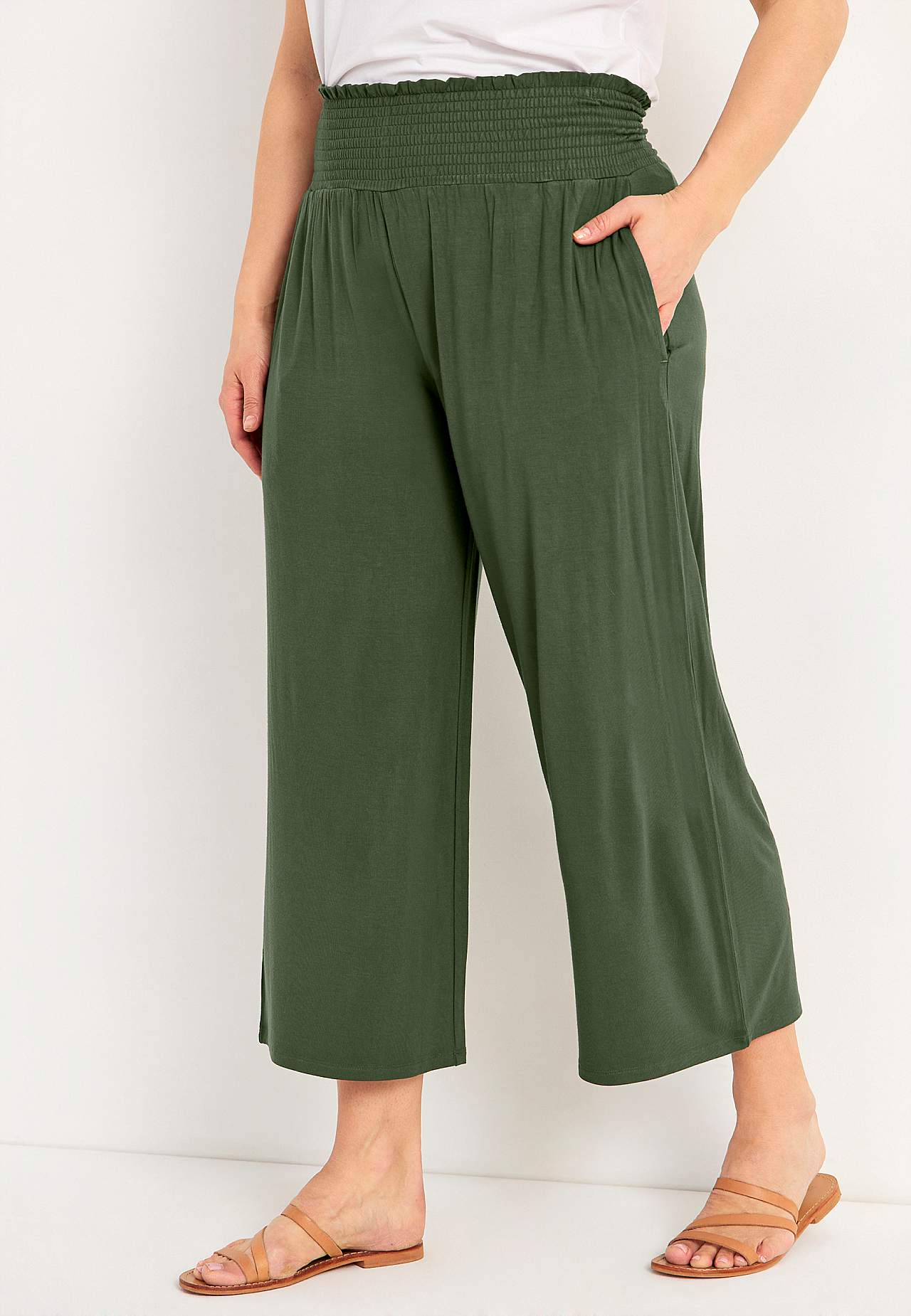 Zachte jersey broek met gesmockte elastische taille Liv