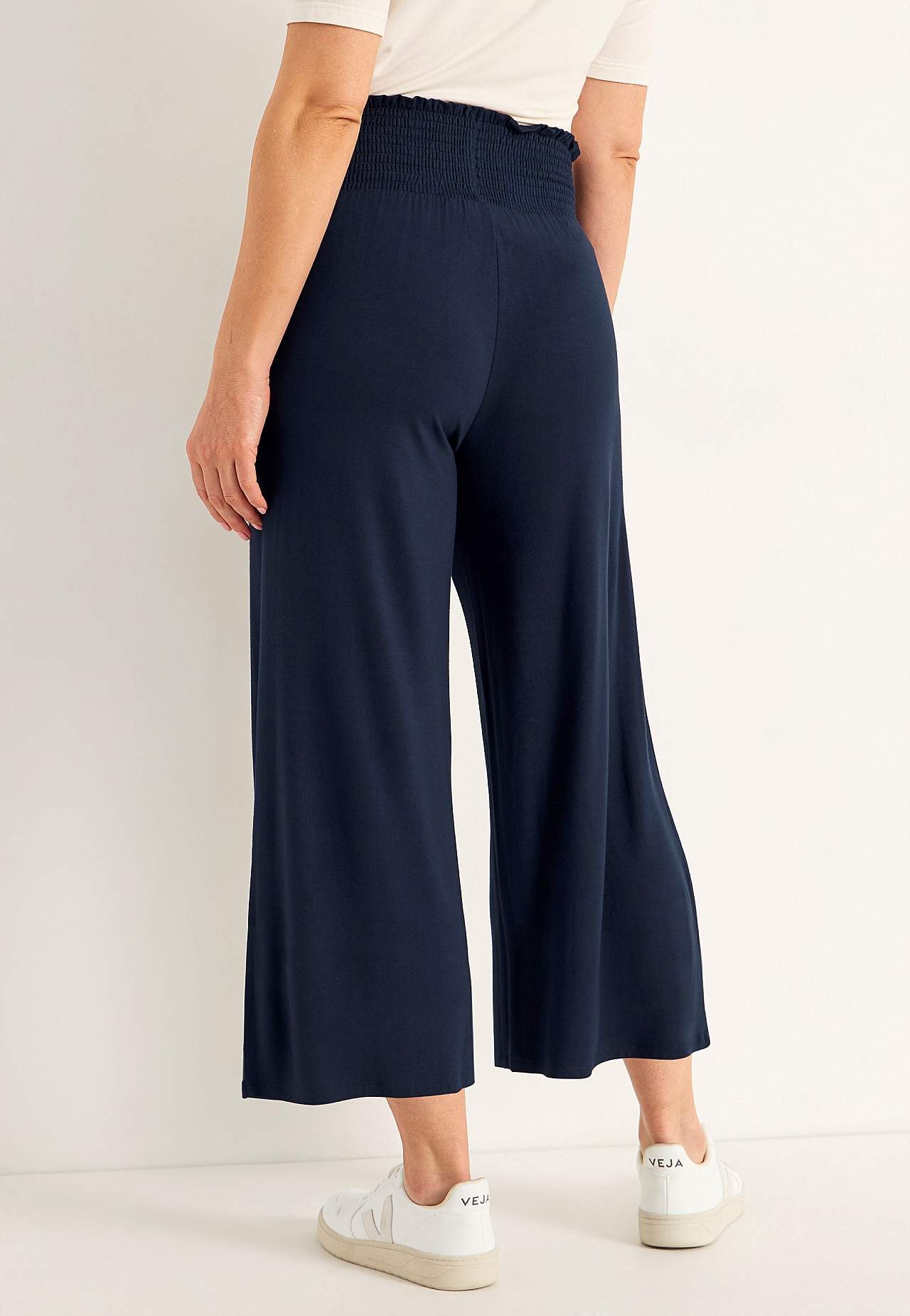 Zachte jersey broek met gesmockte elastische taille Liv