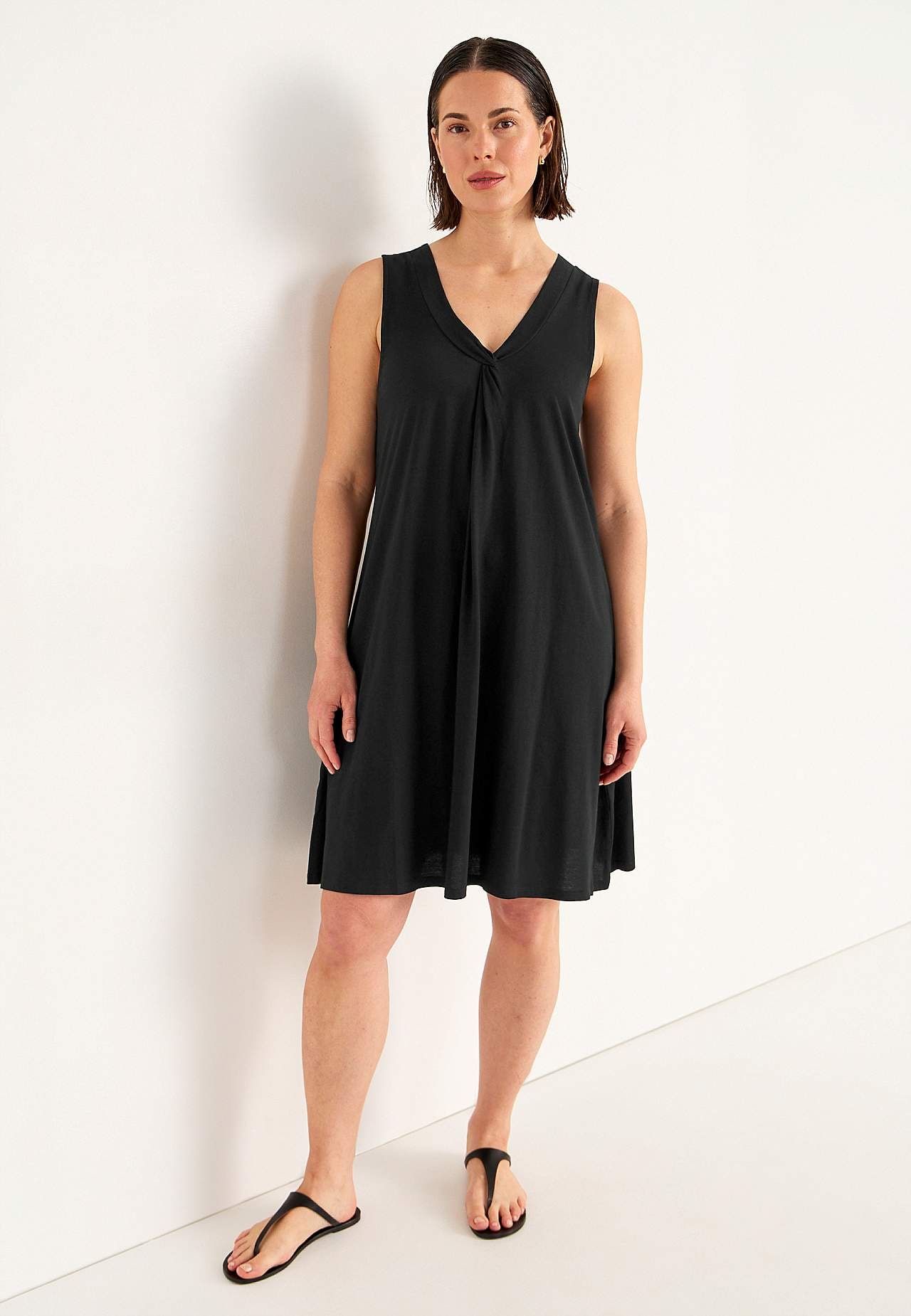 Mouwloze jerseyjurk met een v-hals
