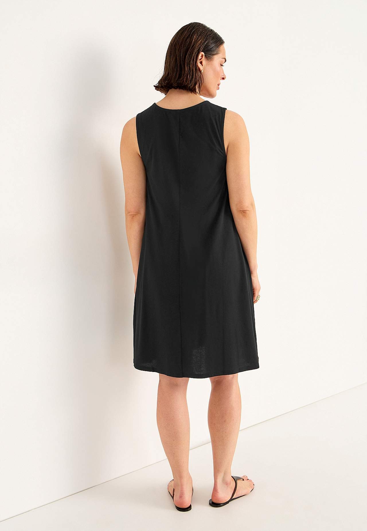 Mouwloze jerseyjurk met een v-hals