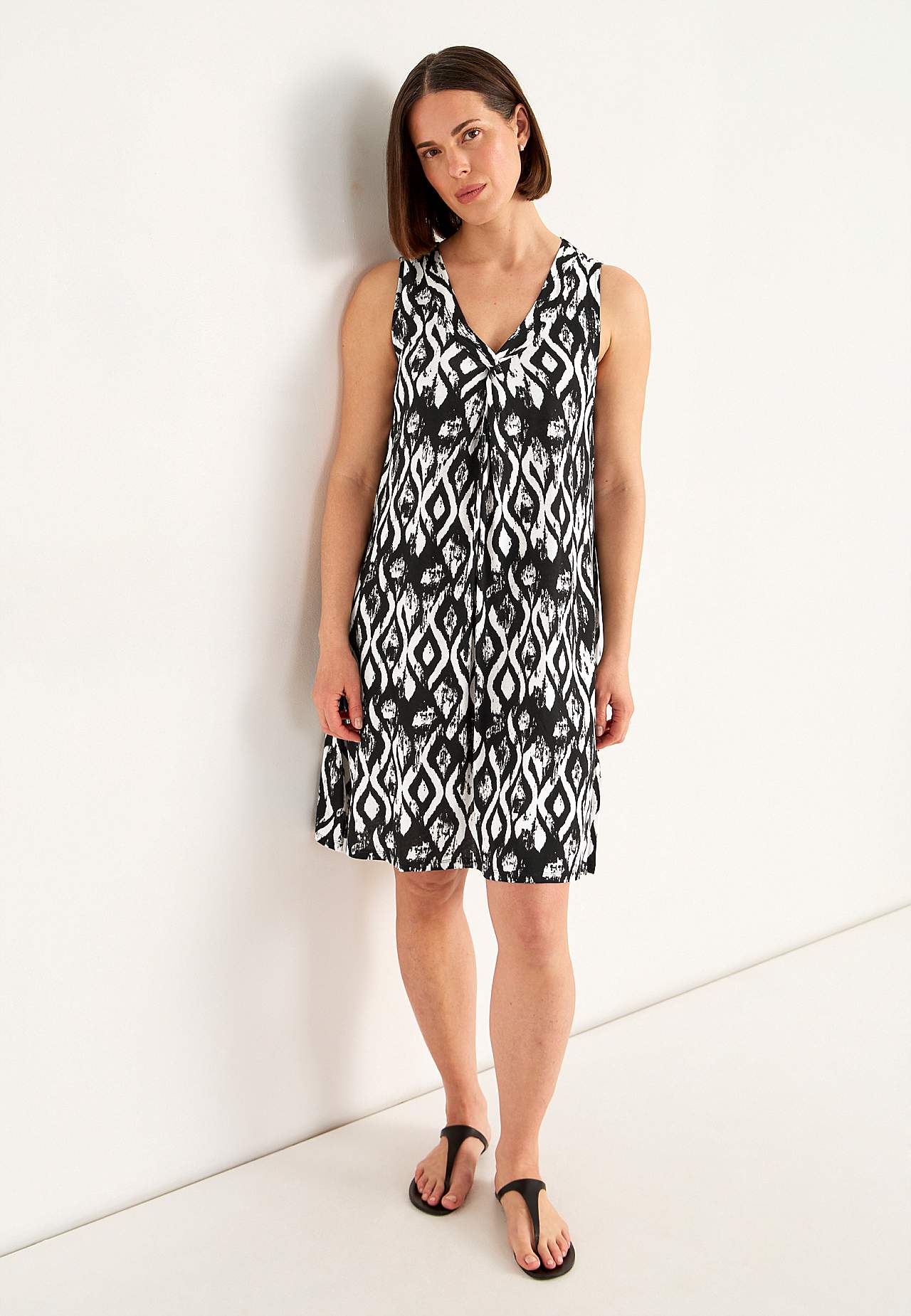 Mouwloze jerseyjurk met een v-hals