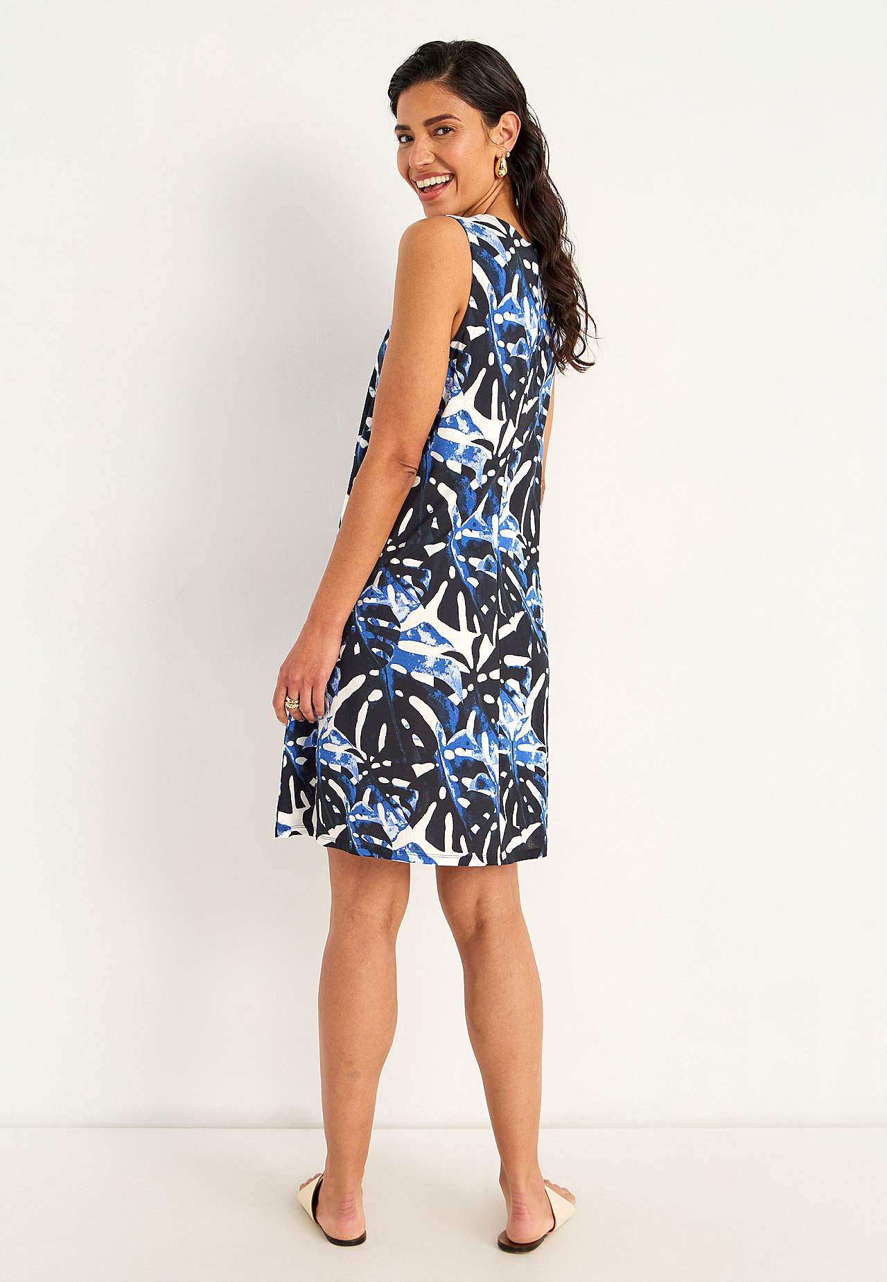 Mouwloze jerseyjurk met een v-hals