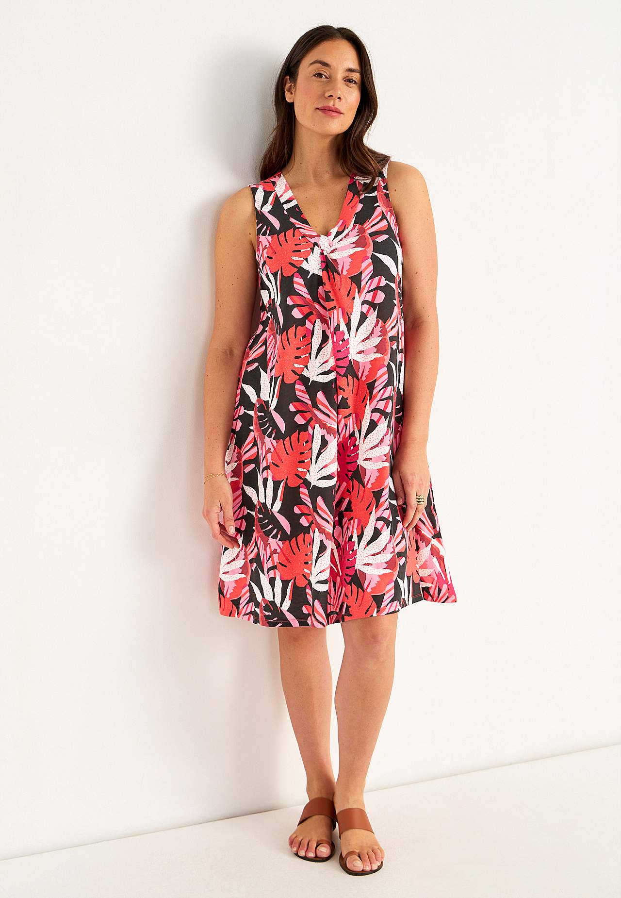 Mouwloze jerseyjurk met een v-hals