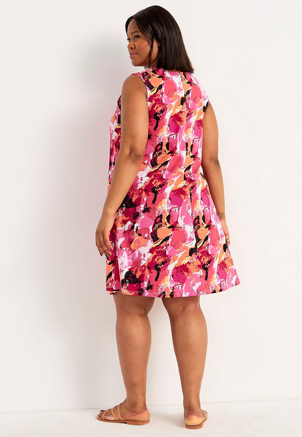 Mouwloze jerseyjurk met een v-hals