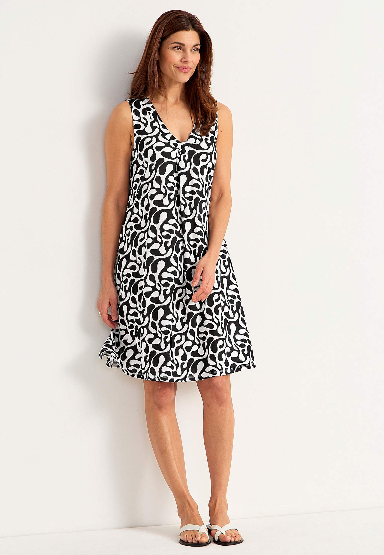 Mouwloze jerseyjurk met een v-hals