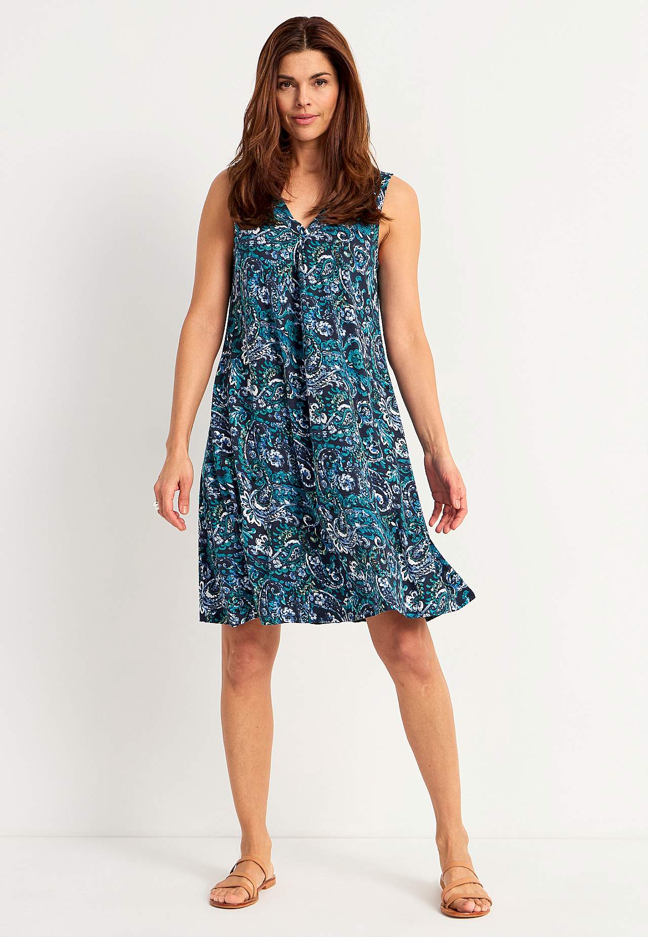 Mouwloze jerseyjurk met een v-hals