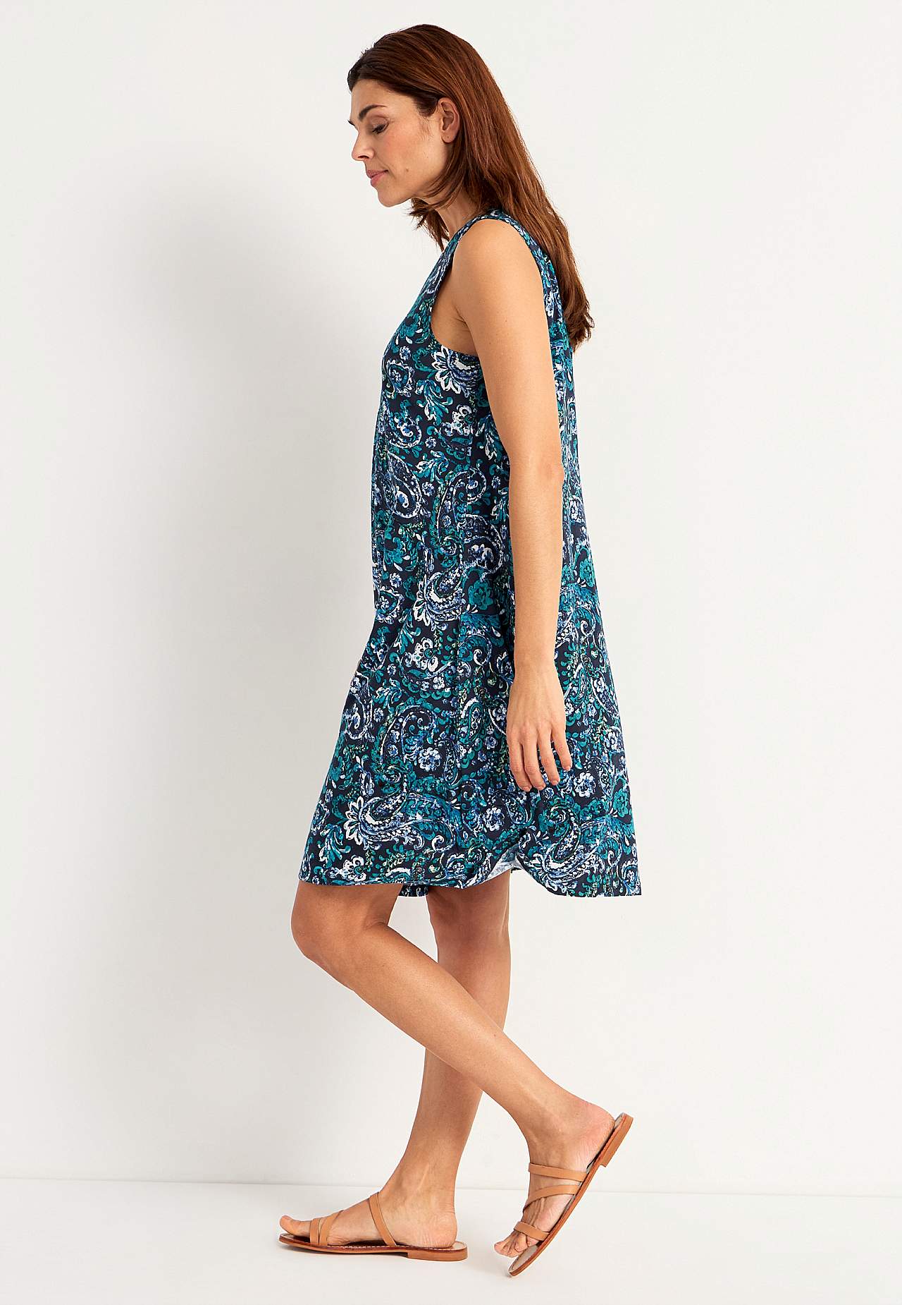 Mouwloze jerseyjurk met een v-hals