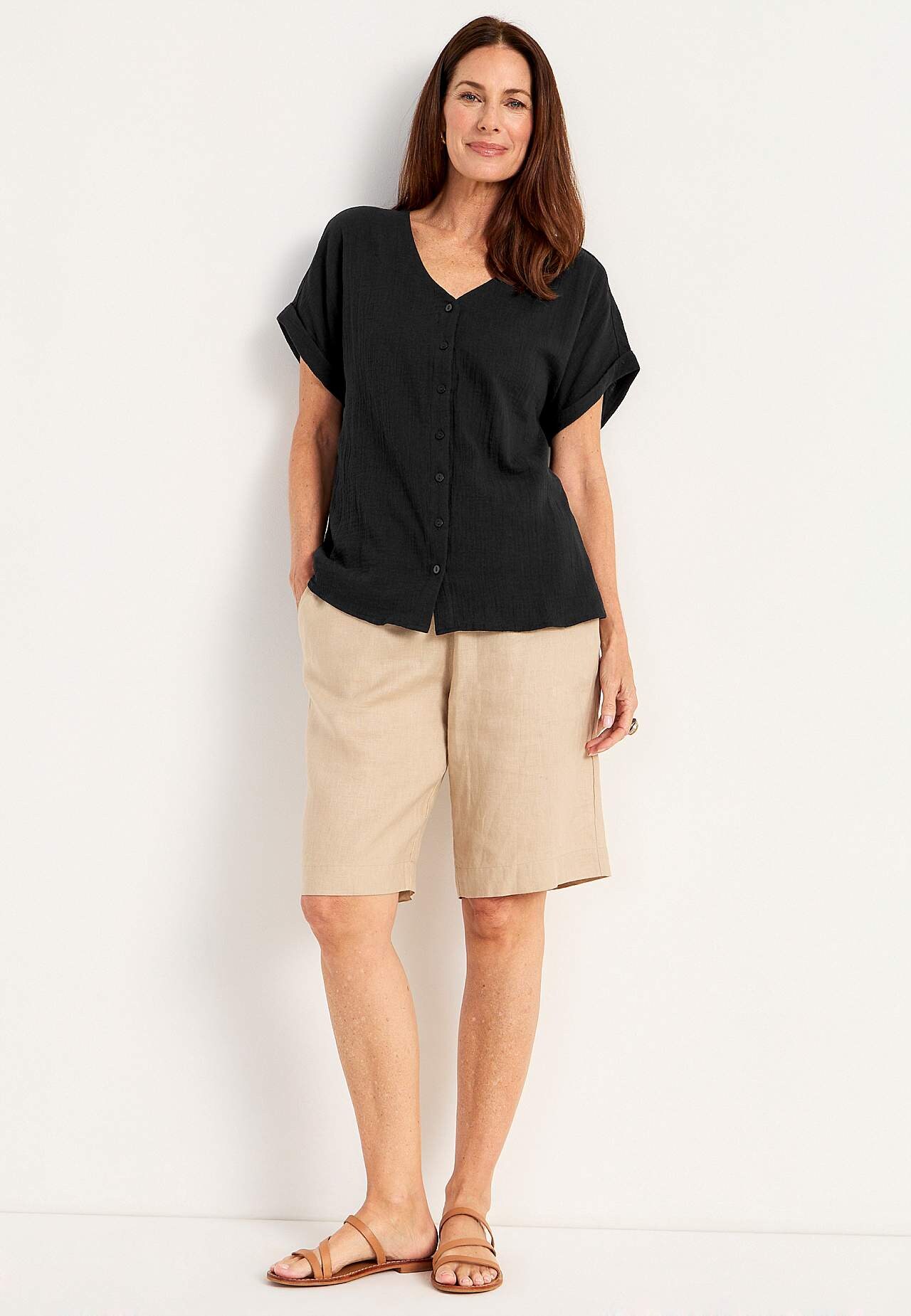 Katoenen blouse met korte mouwen