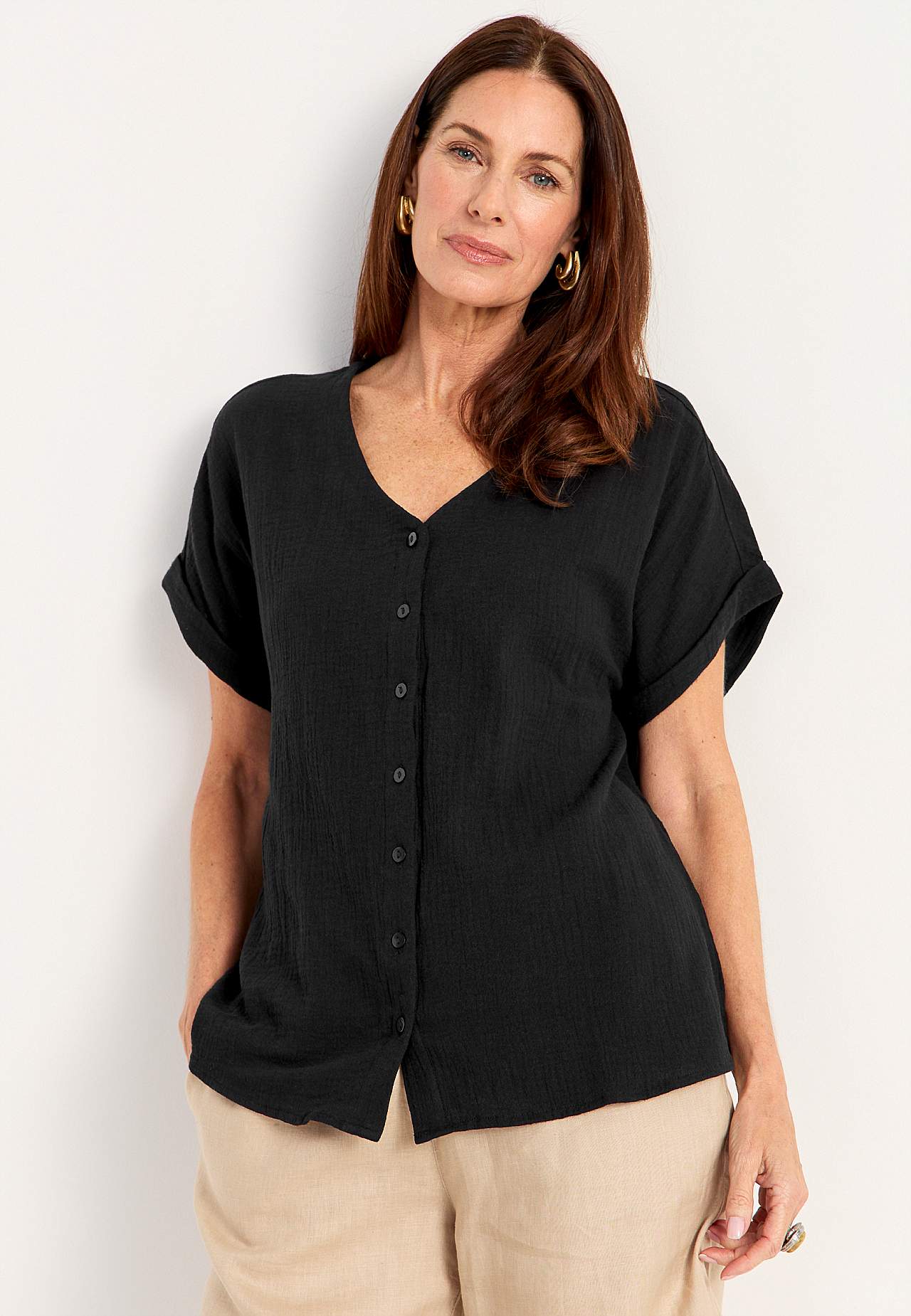 Katoenen blouse met korte mouwen