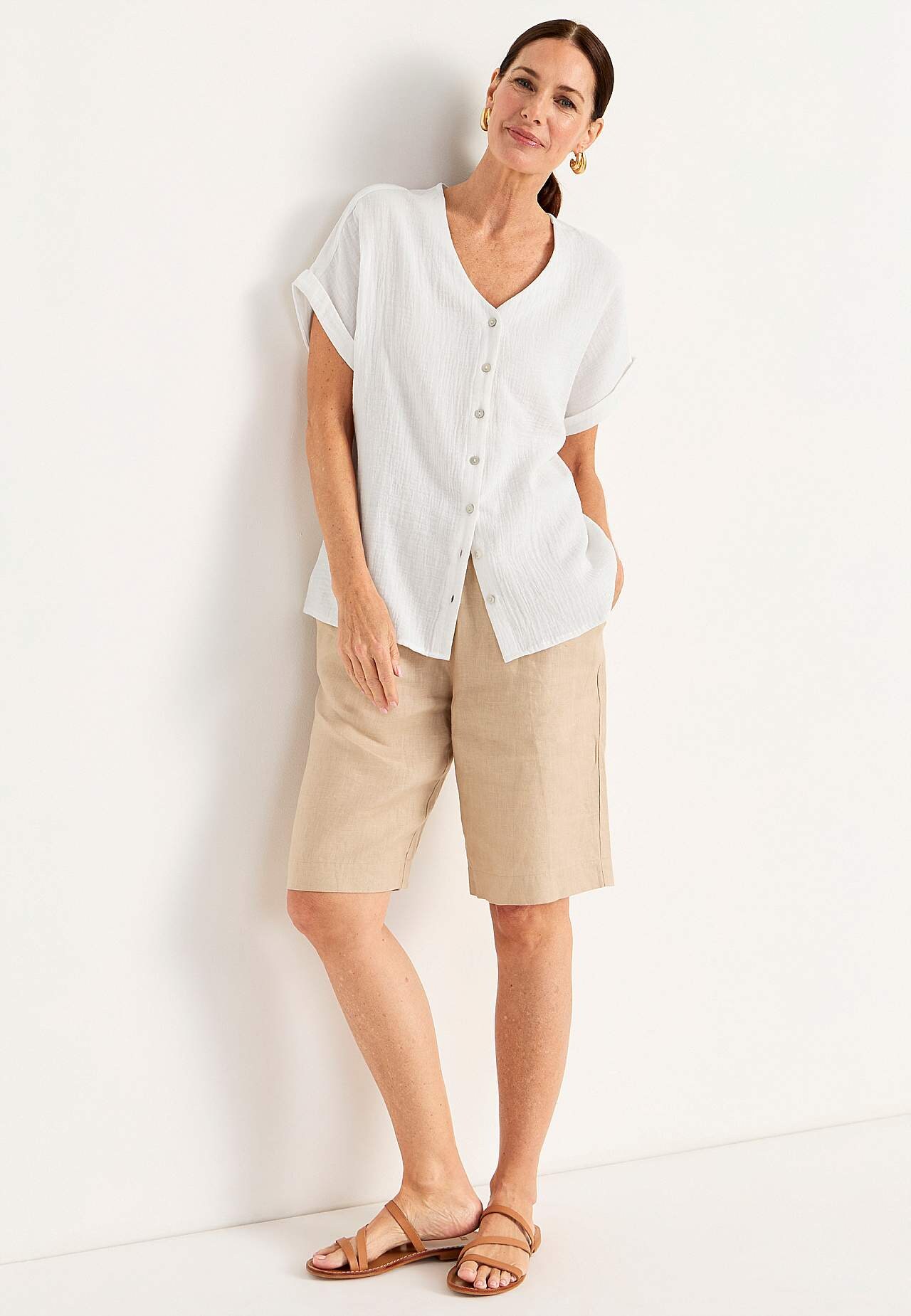 Katoenen blouse met korte mouwen
