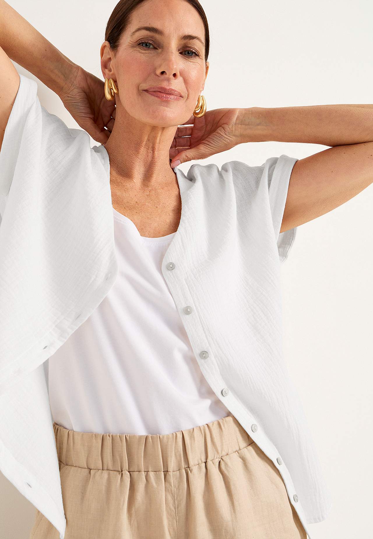 Katoenen blouse met korte mouwen