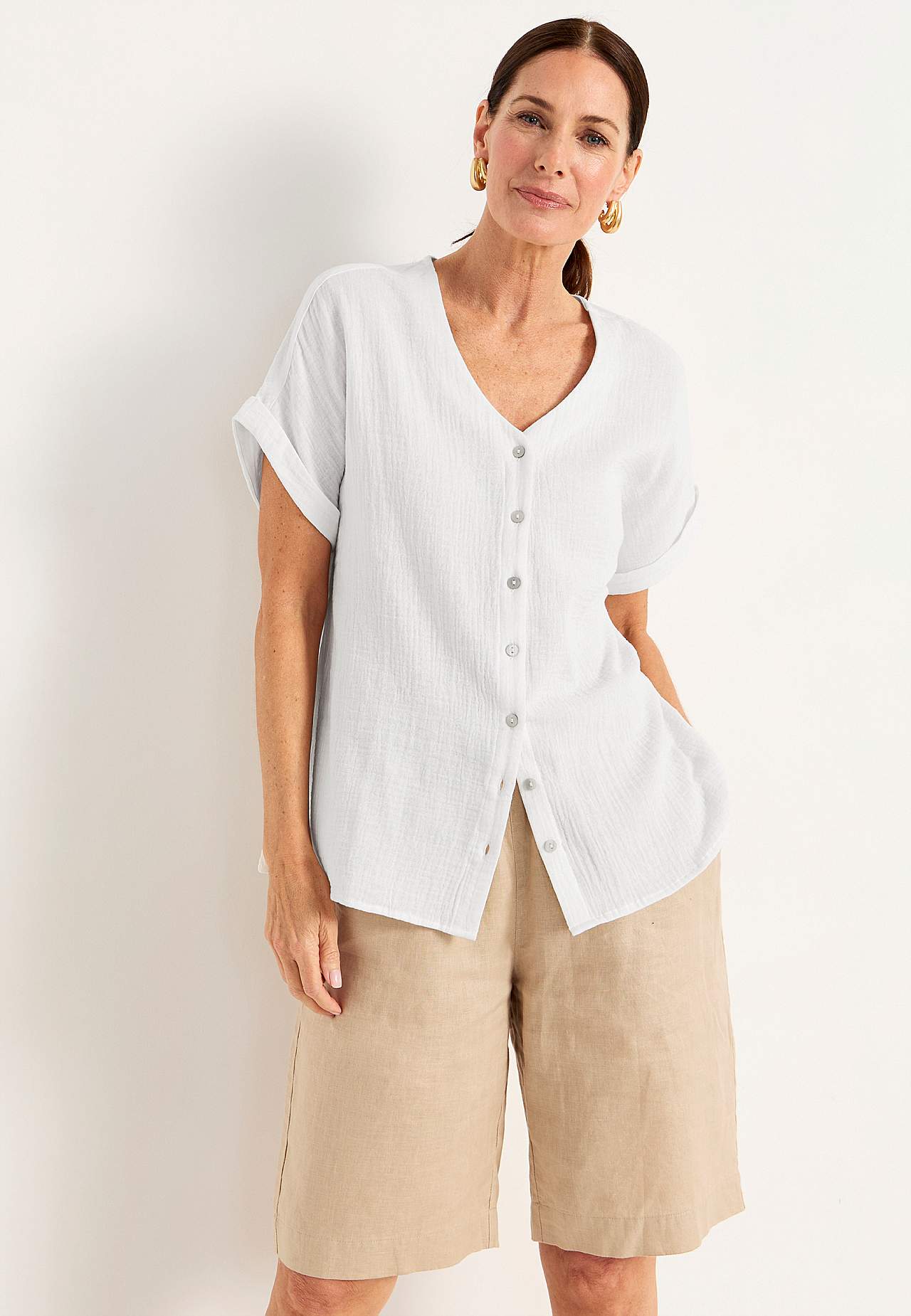 Katoenen blouse met korte mouwen