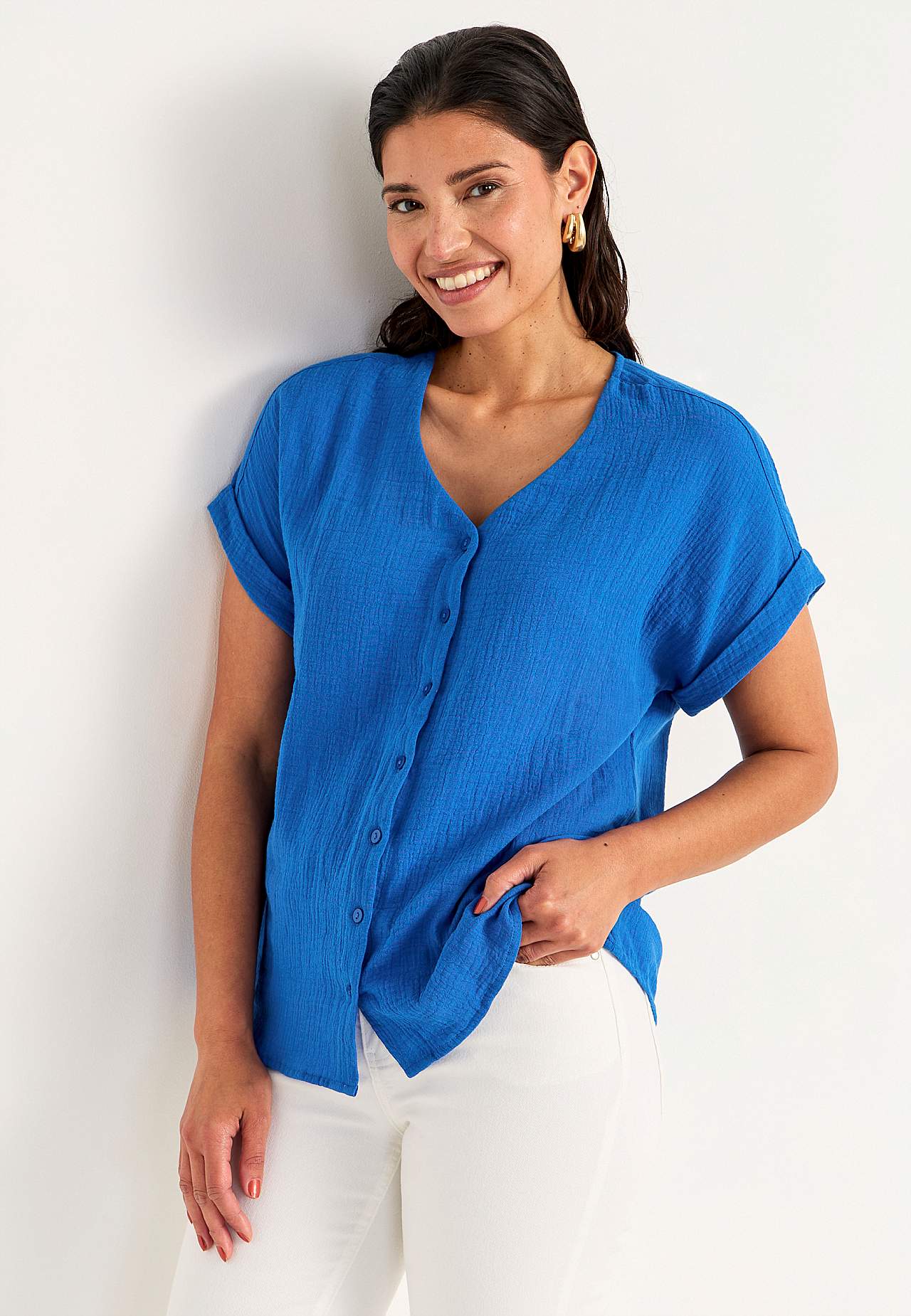 Katoenen blouse met korte mouwen
