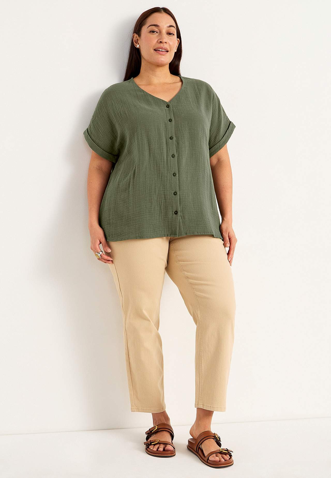 Katoenen blouse met korte mouwen