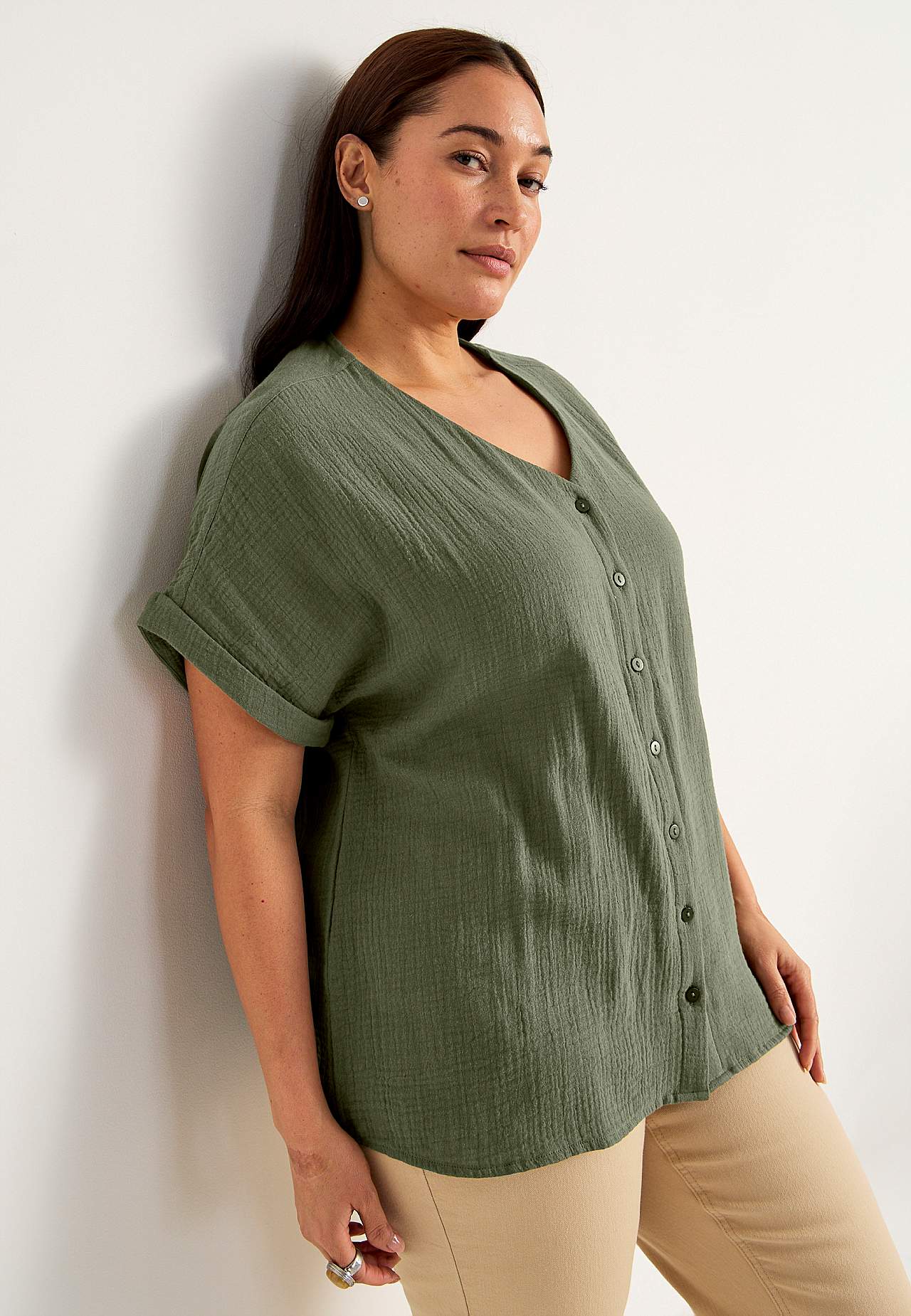 Katoenen blouse met korte mouwen