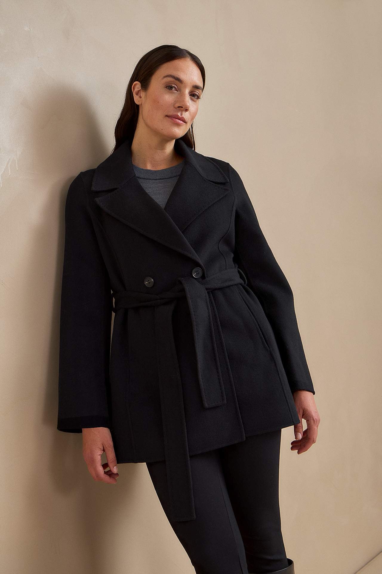 Wollen Premium jas met riem stropdas