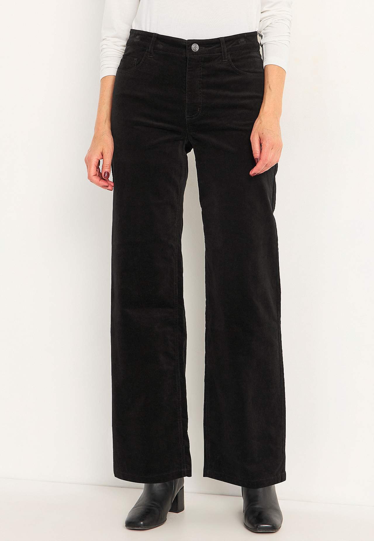 Elastische ribfluwelen broek met wijde benen