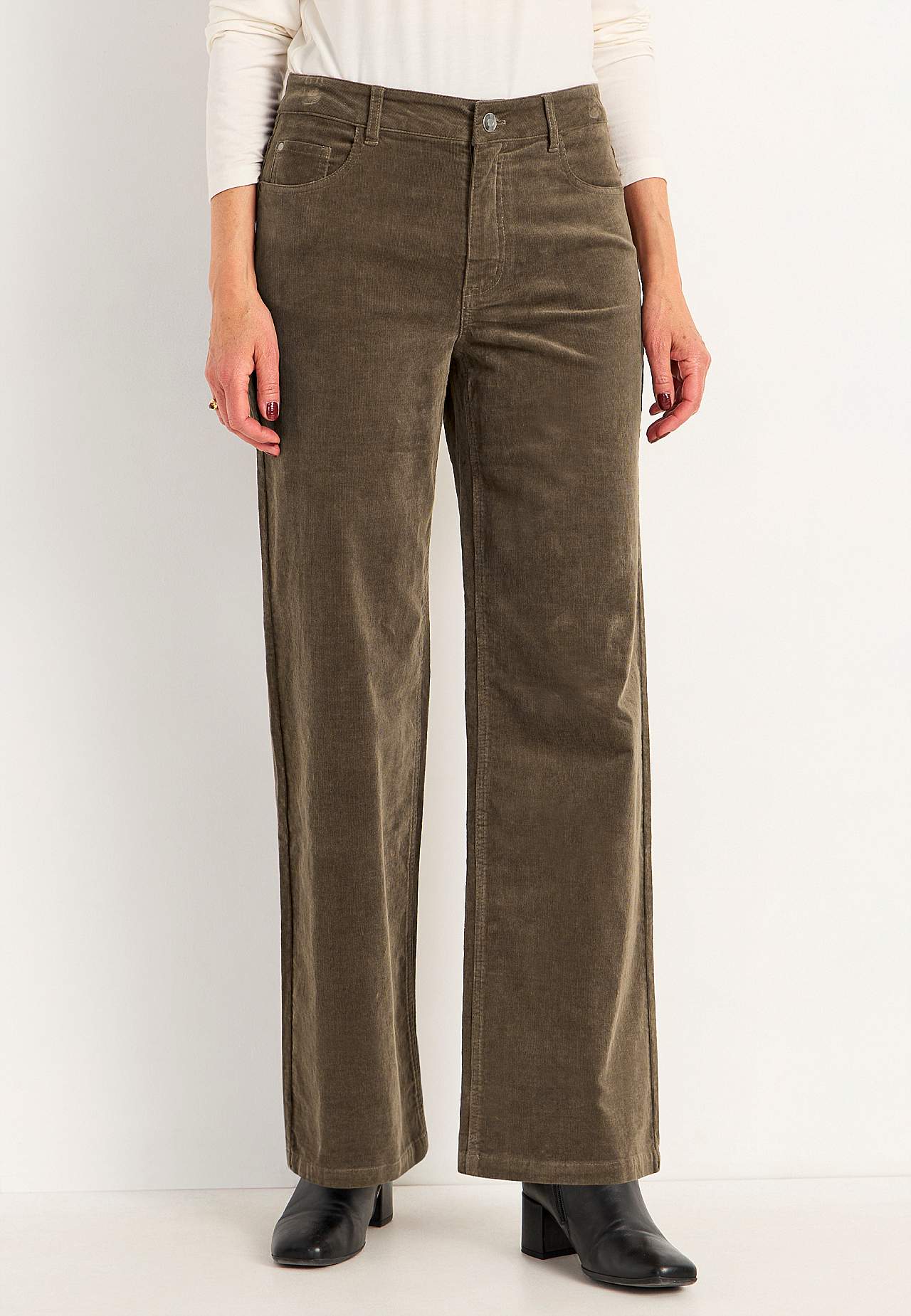 Elastische ribfluwelen broek met wijde benen