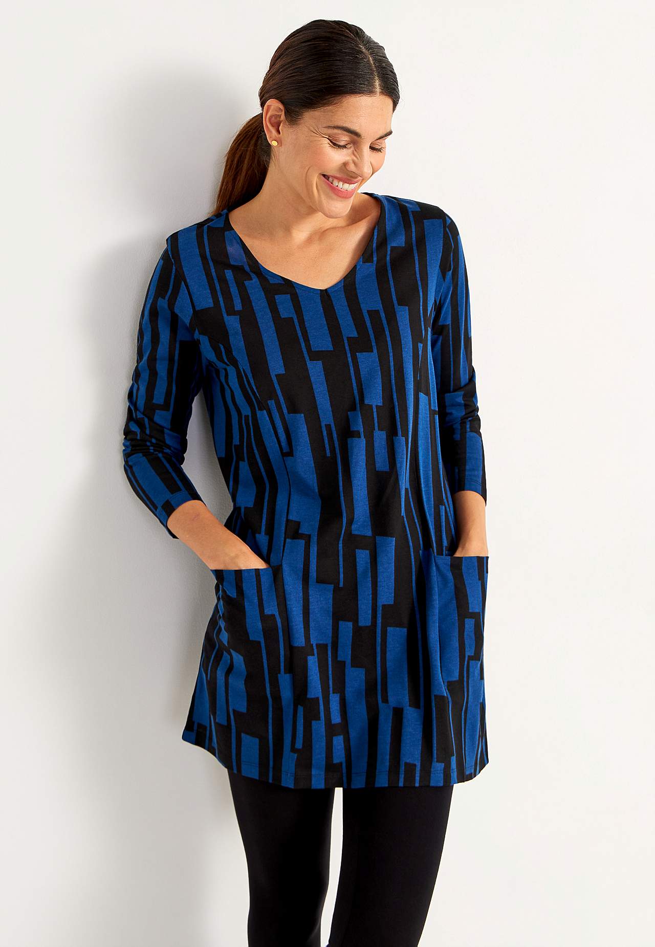Jersey tuniek met zakken en een v-hals