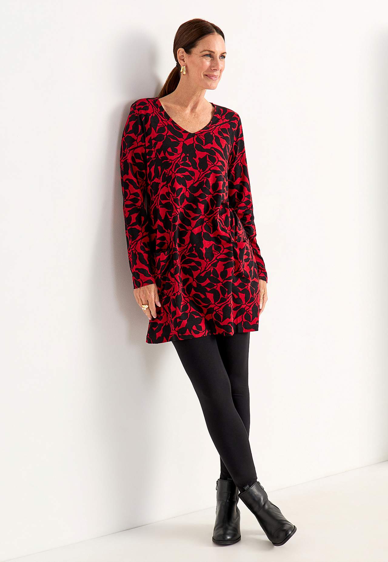 Jersey tuniek met zakken en een v-hals