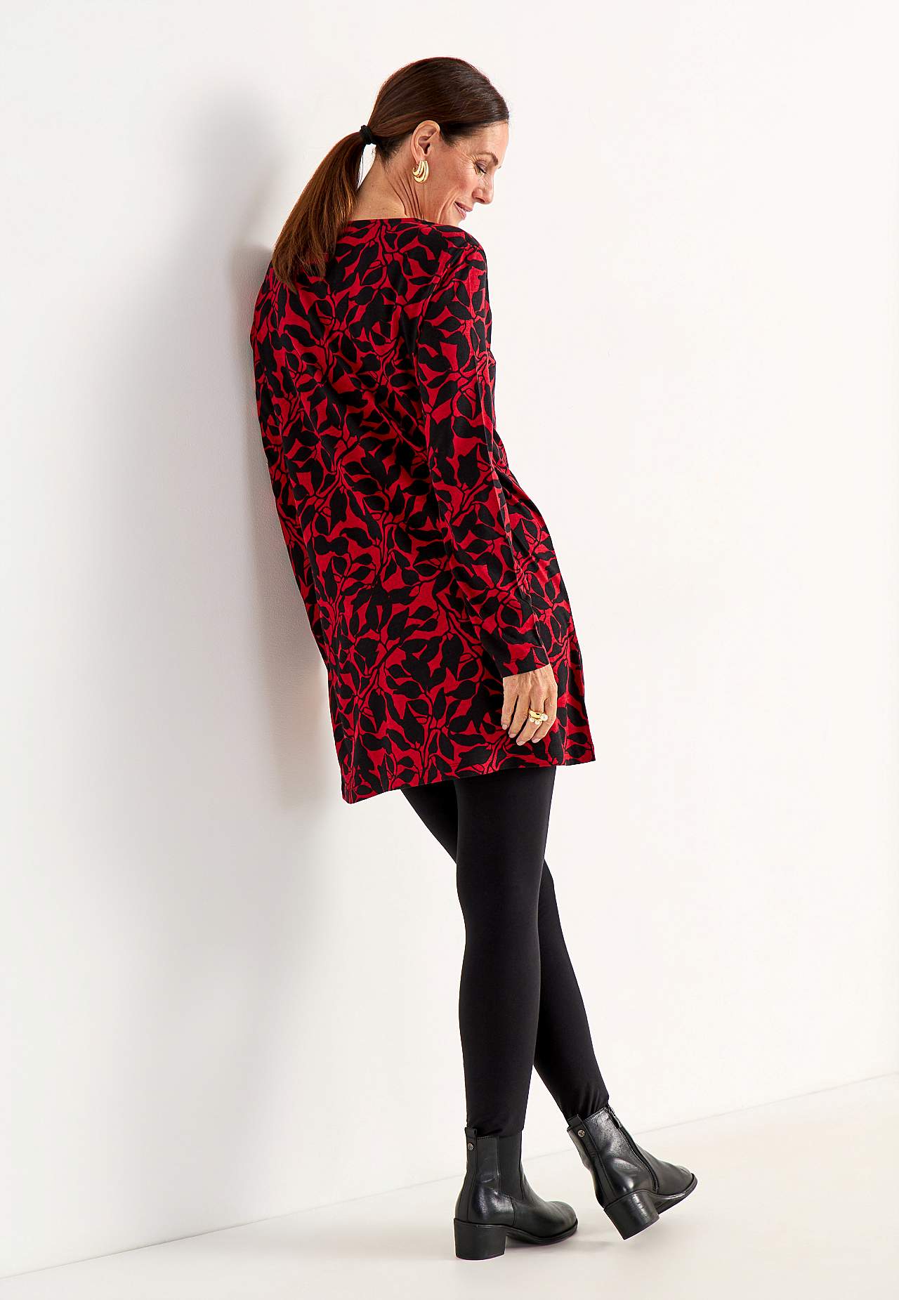 Jersey tuniek met zakken en een v-hals