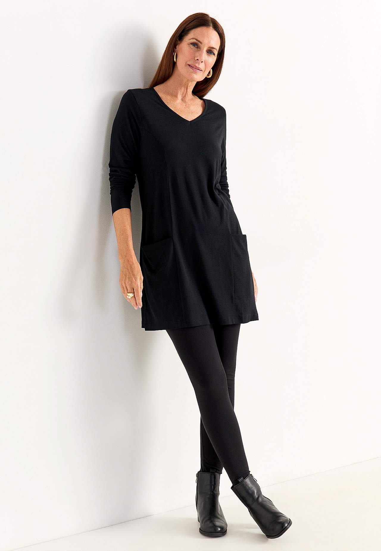 Jersey tuniek met zakken en een v-hals