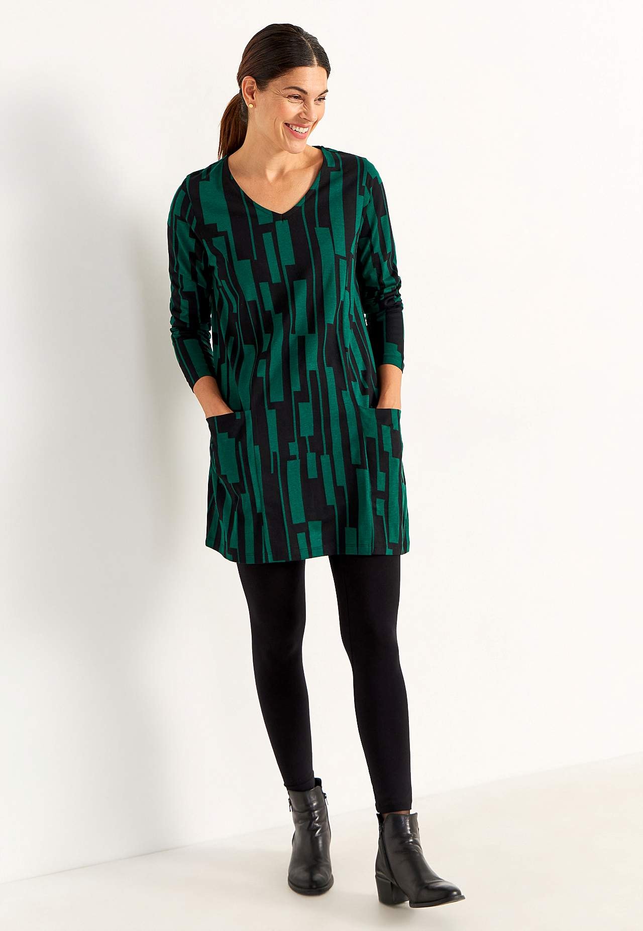 Jersey tuniek met zakken en een v-hals
