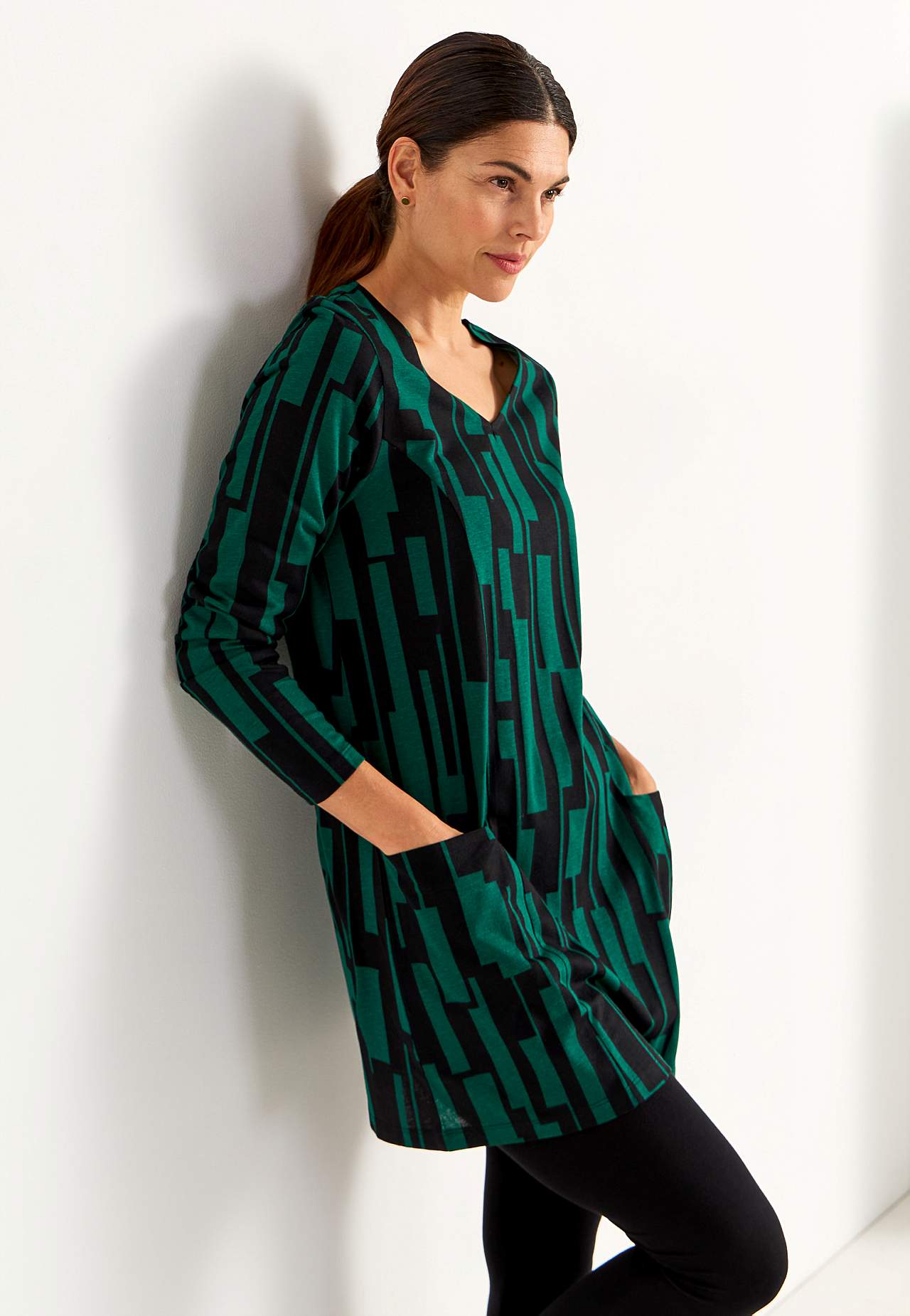 Jersey tuniek met zakken en een v-hals