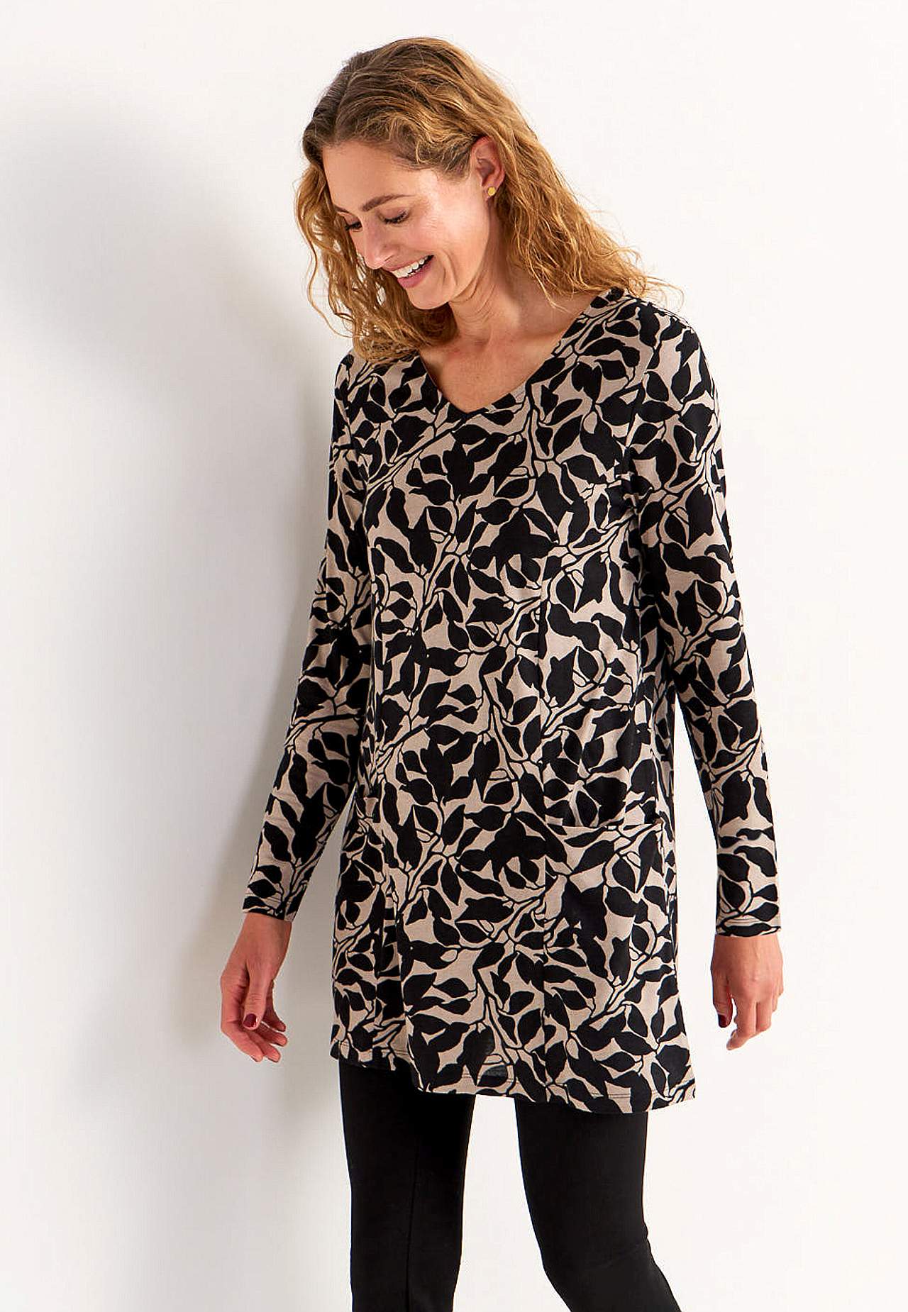 Jersey tuniek met zakken en een v-hals