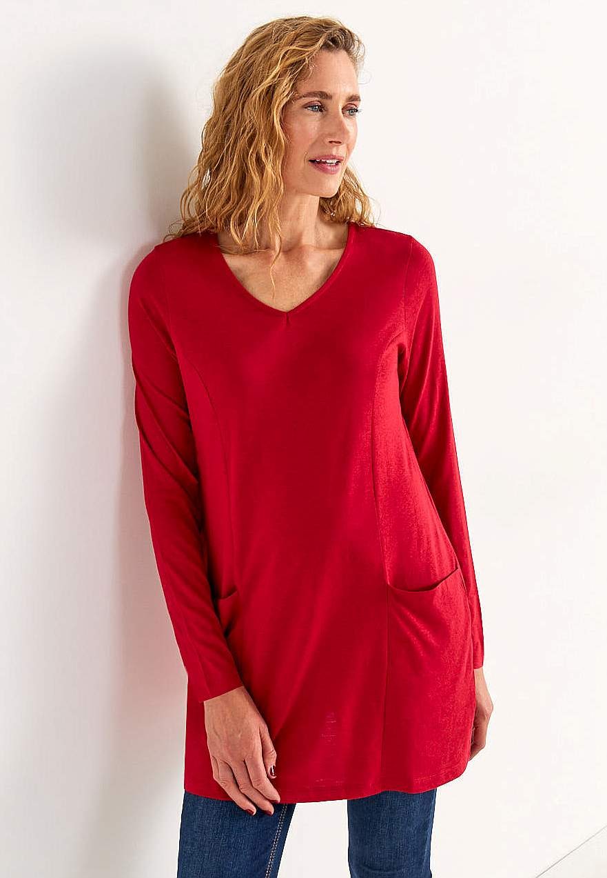 Jersey tuniek met zakken en een v-hals