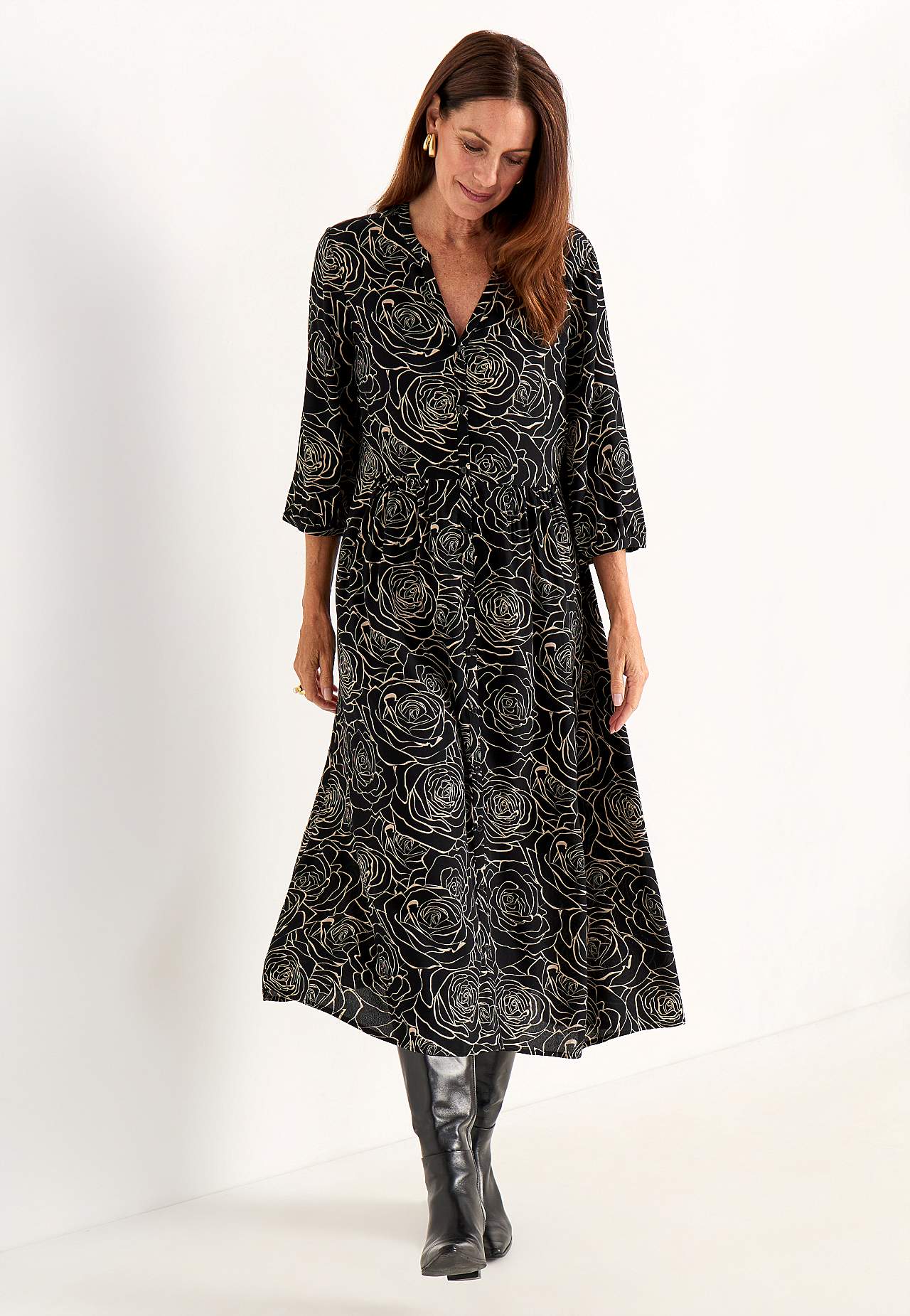 Jurk van viscose met een bloemenpatroon