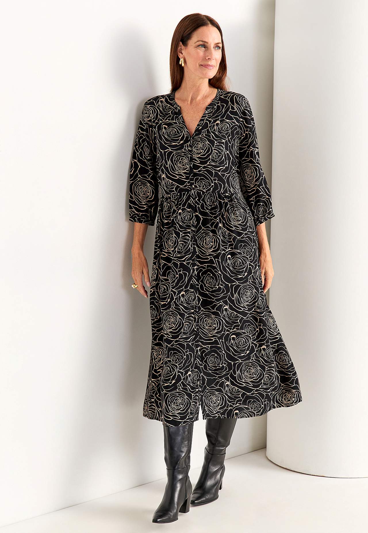 Jurk van viscose met een bloemenpatroon