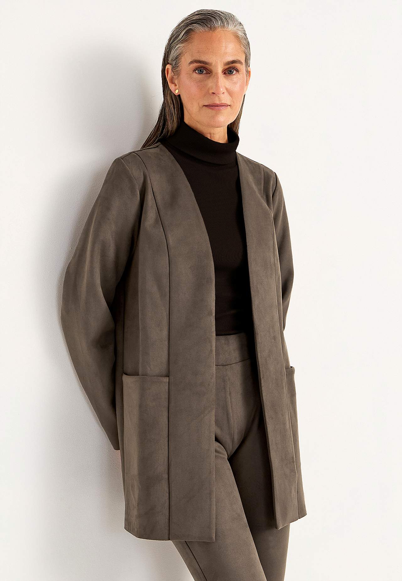 Tricotjack met suède-look