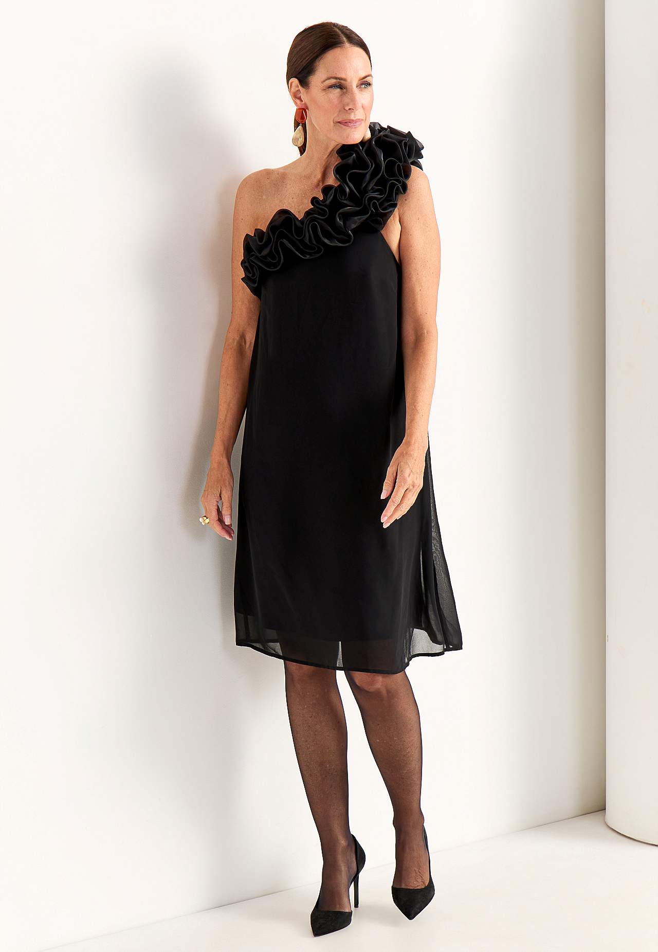 Asymmetrische cocktail jurk met ruche