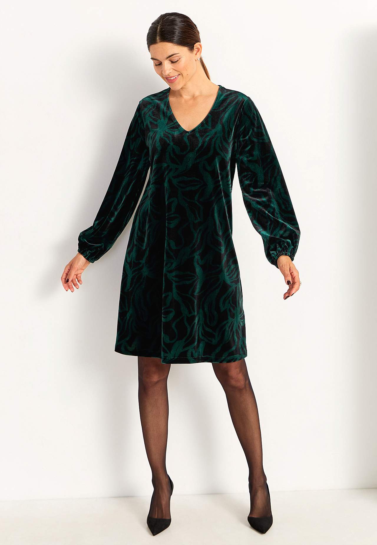 Velvet jurk met een v-hals