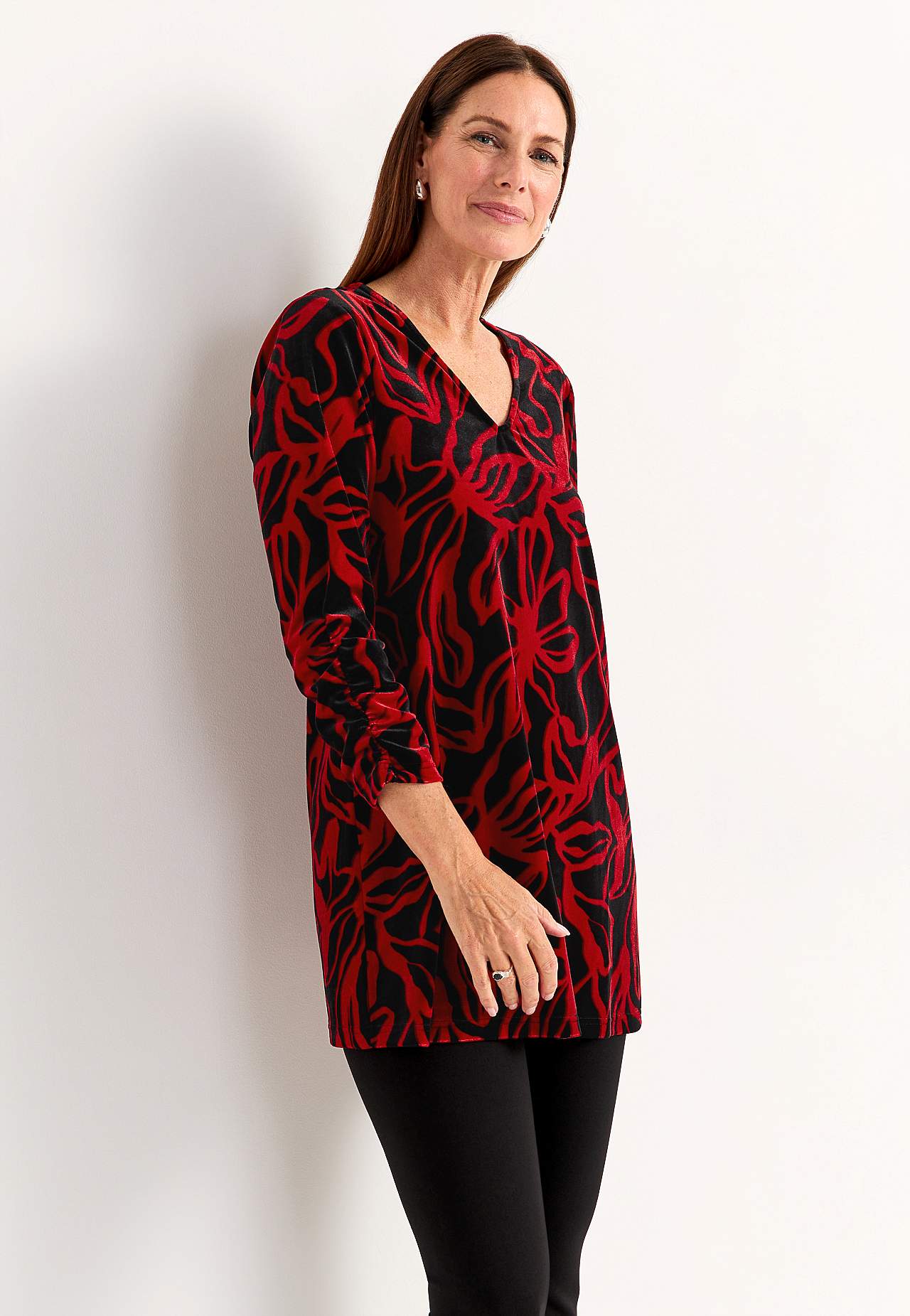 Fluwelen tuniek met verzameld mouwen detail