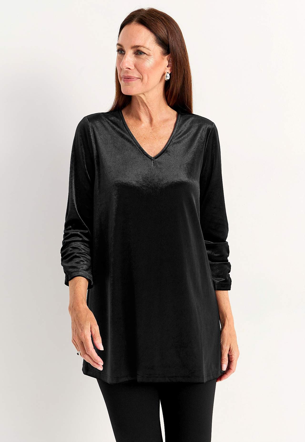 Fluwelen tuniek met verzameld mouwen detail