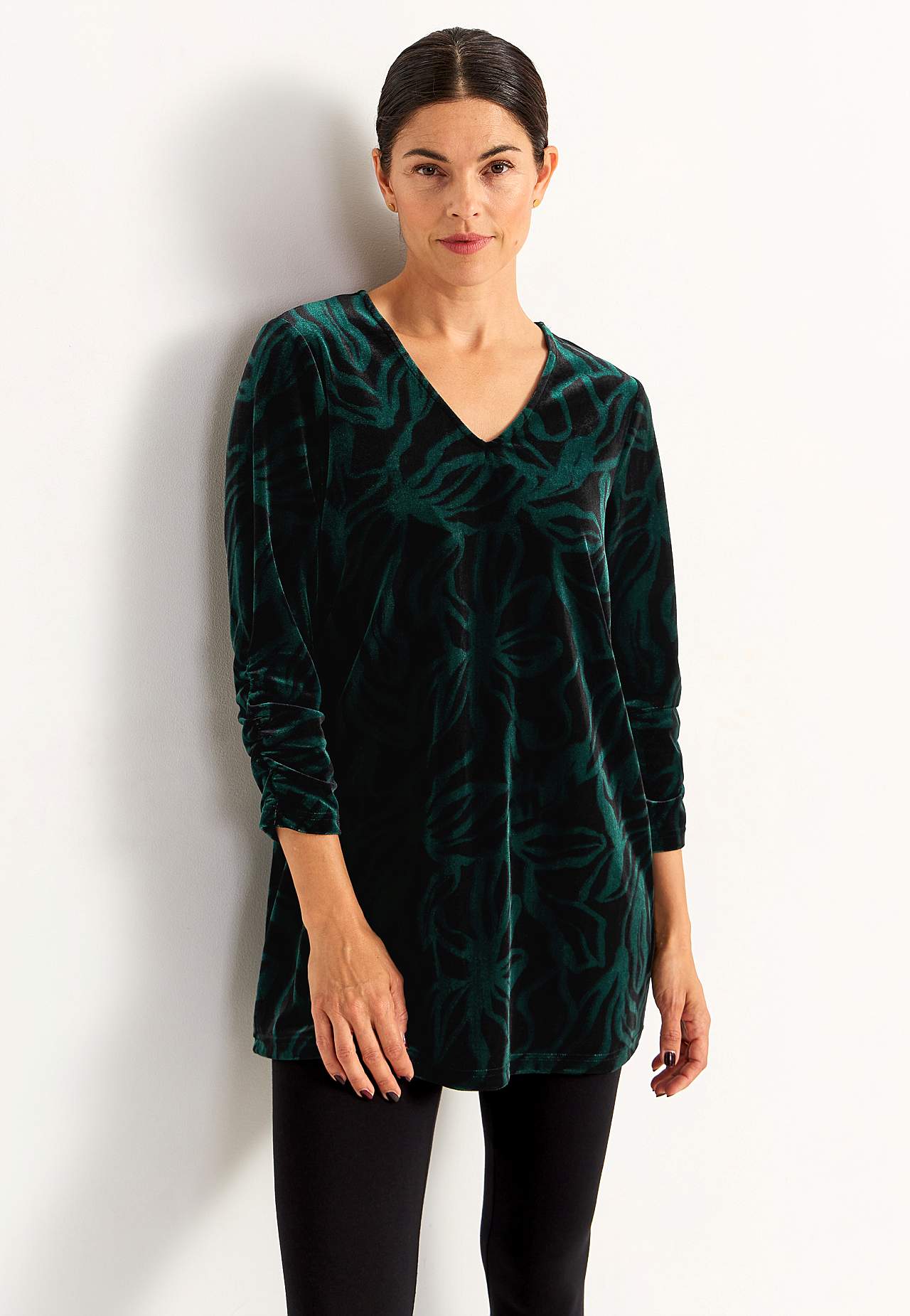 Fluwelen tuniek met verzameld mouwen detail