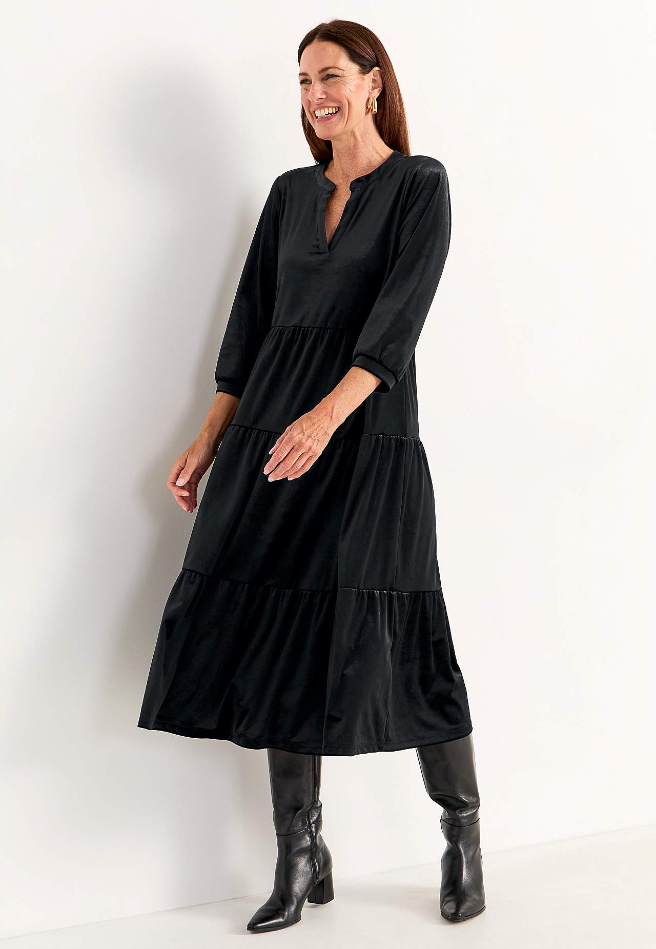 Velvet jurk met ruche
