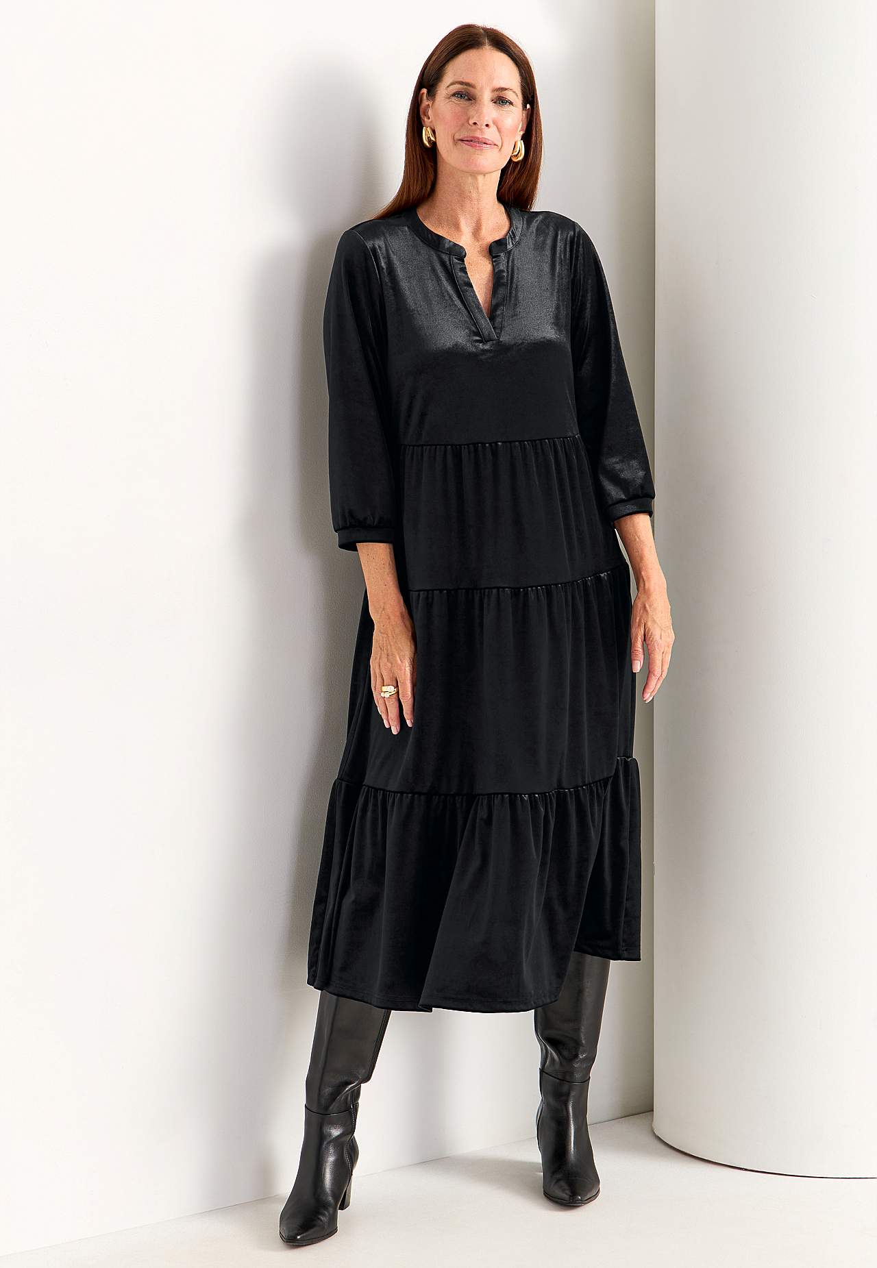 Velvet jurk met ruche